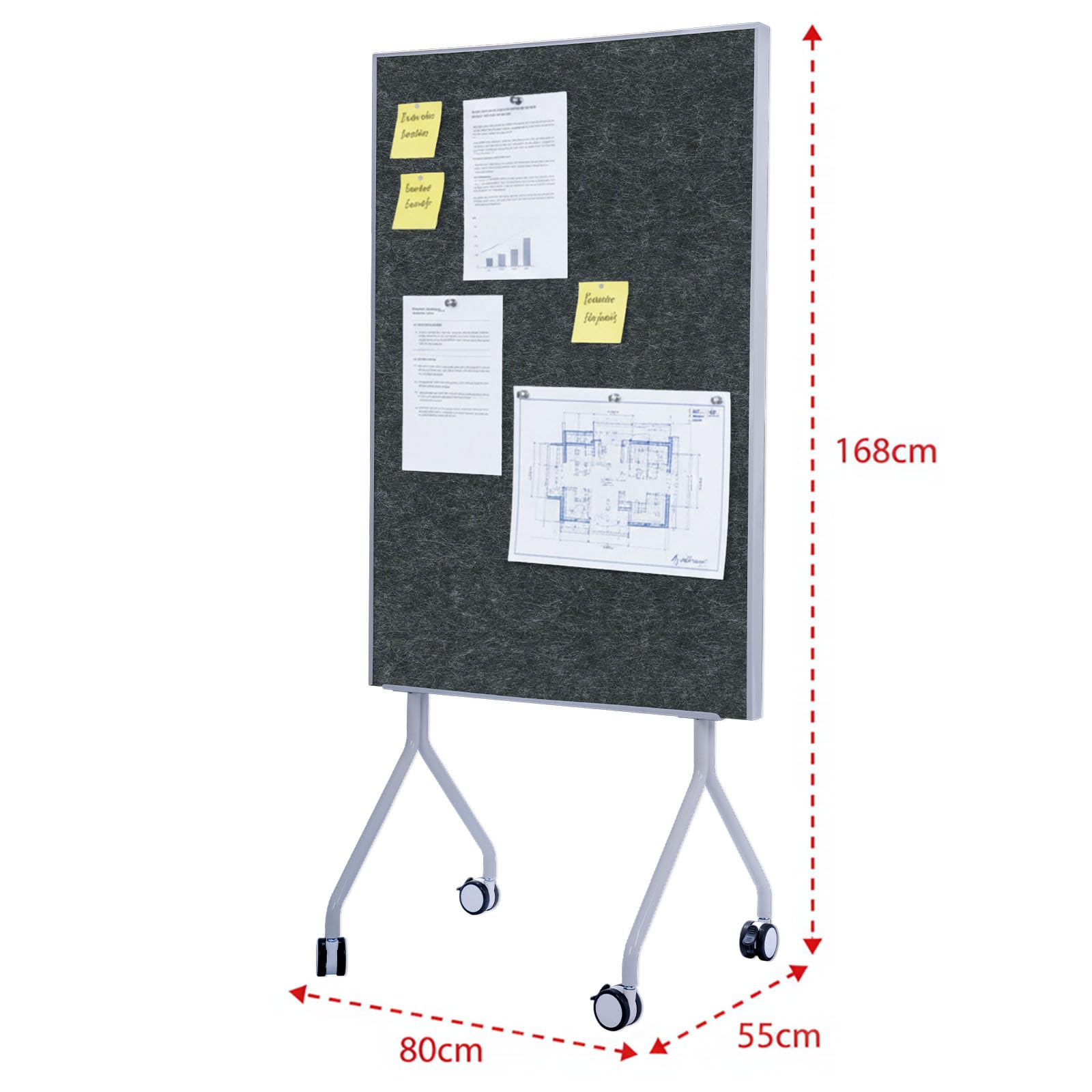 OfficeMarshal Moderationwand Doppelseitig 80 x 120 cm Präsentationstafel mit feststellbaren Rollen - Filztafel Pinnwand - Stabiler Metallrahmen - Giant (Schwarz)