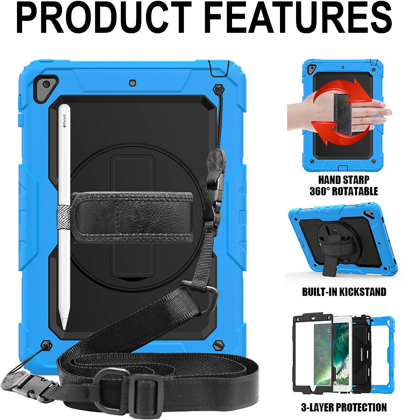DuraSafe Cases for iPad 7.9 Inch Mini 4 2015 Mini 5 2019 [ Mini 4th / 5th Gen ] A1538 A1550 A2133 A2124 A2126 A2125 Built-in Kick Stand Heavy Duty Rugged Case - Sky Blue