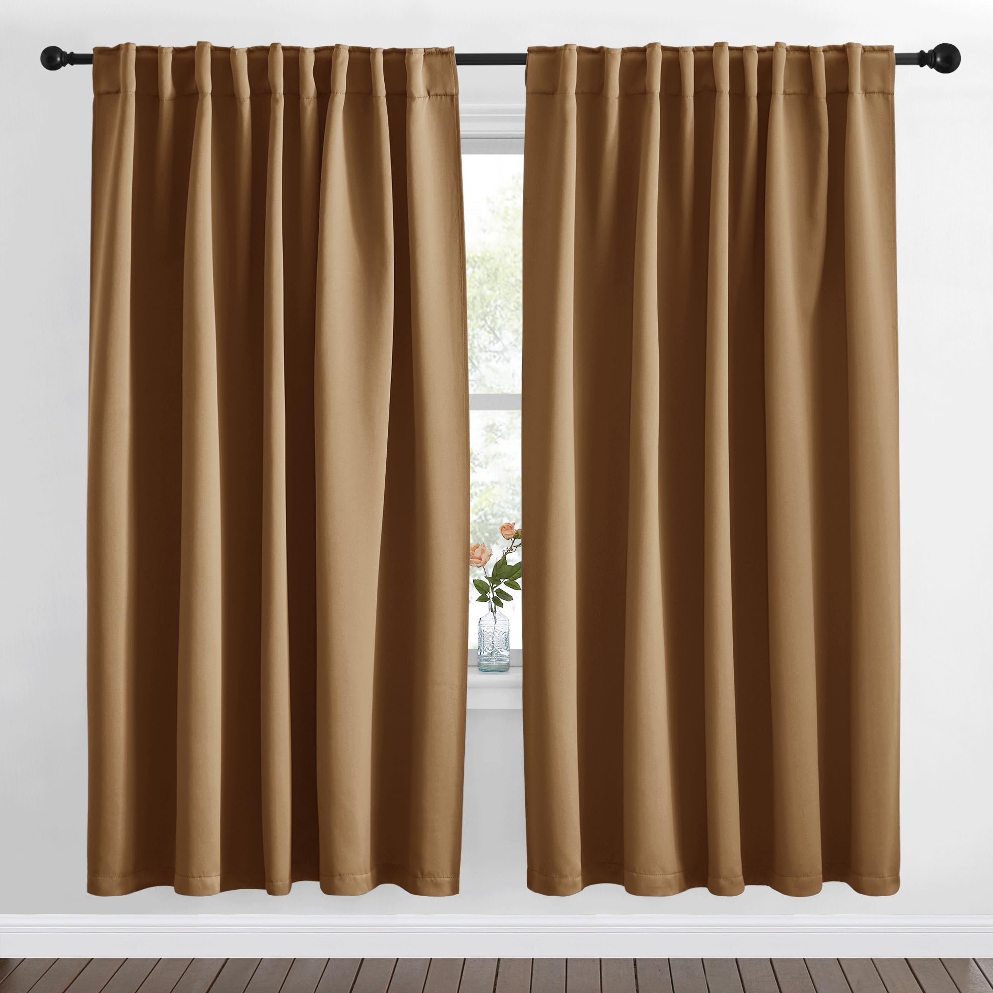 NICETOWN Blackout Curtain Panels Window Draperies - (Gold Brown Color) 62x72 inch, 2 Pieces, Insulating Room Darkening Blackout Drapes for Bedroom, Privacy Doorway Curtain for Door