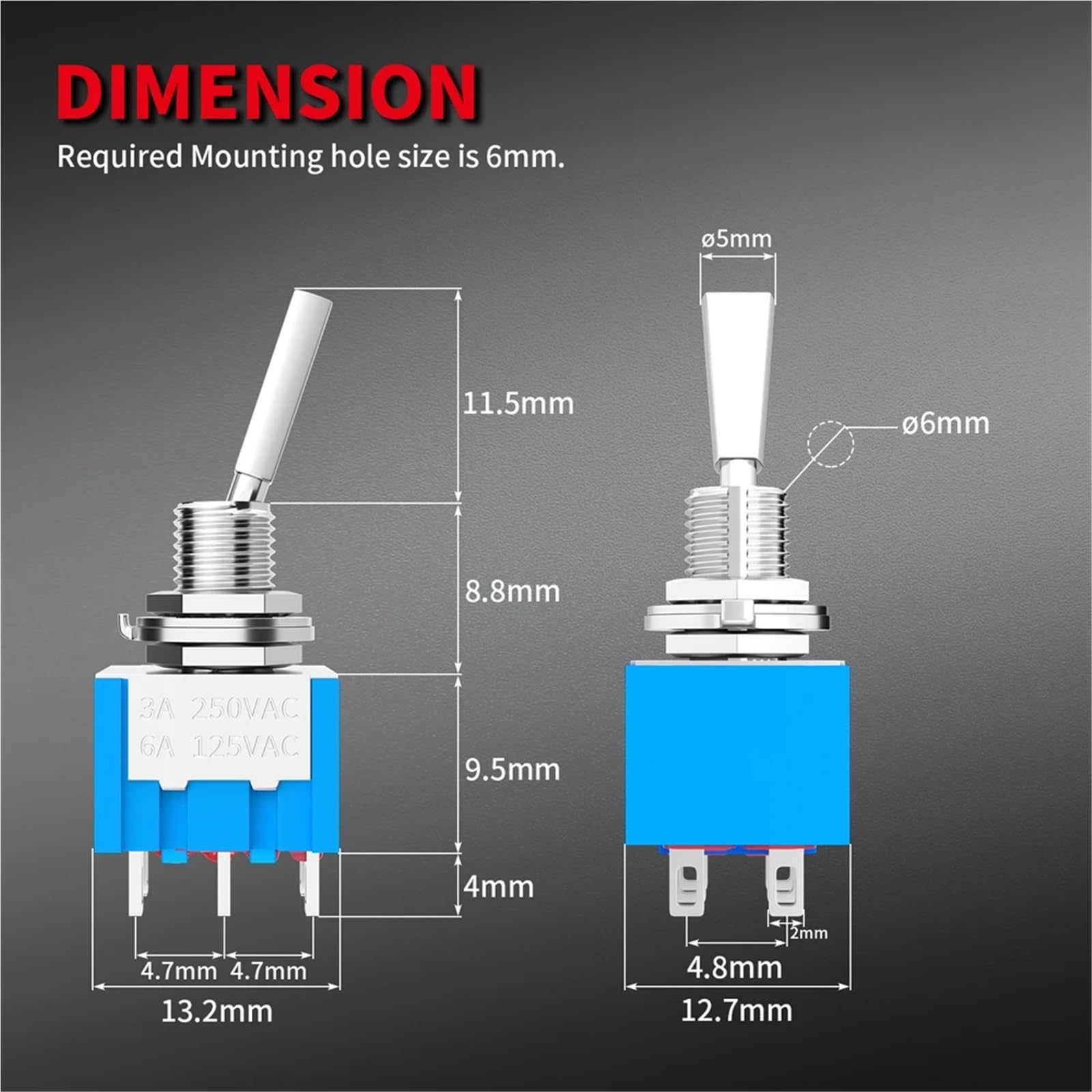 10 pezzi Mini interruttore a levetta 3 posizioni 2 ON OFF ON DPDT SPST DPST 6A 125VAC 3A 250VAC maniglia piatta a scatto for auto camion Auto Barca Camper(ON OFF ON 3Pin)