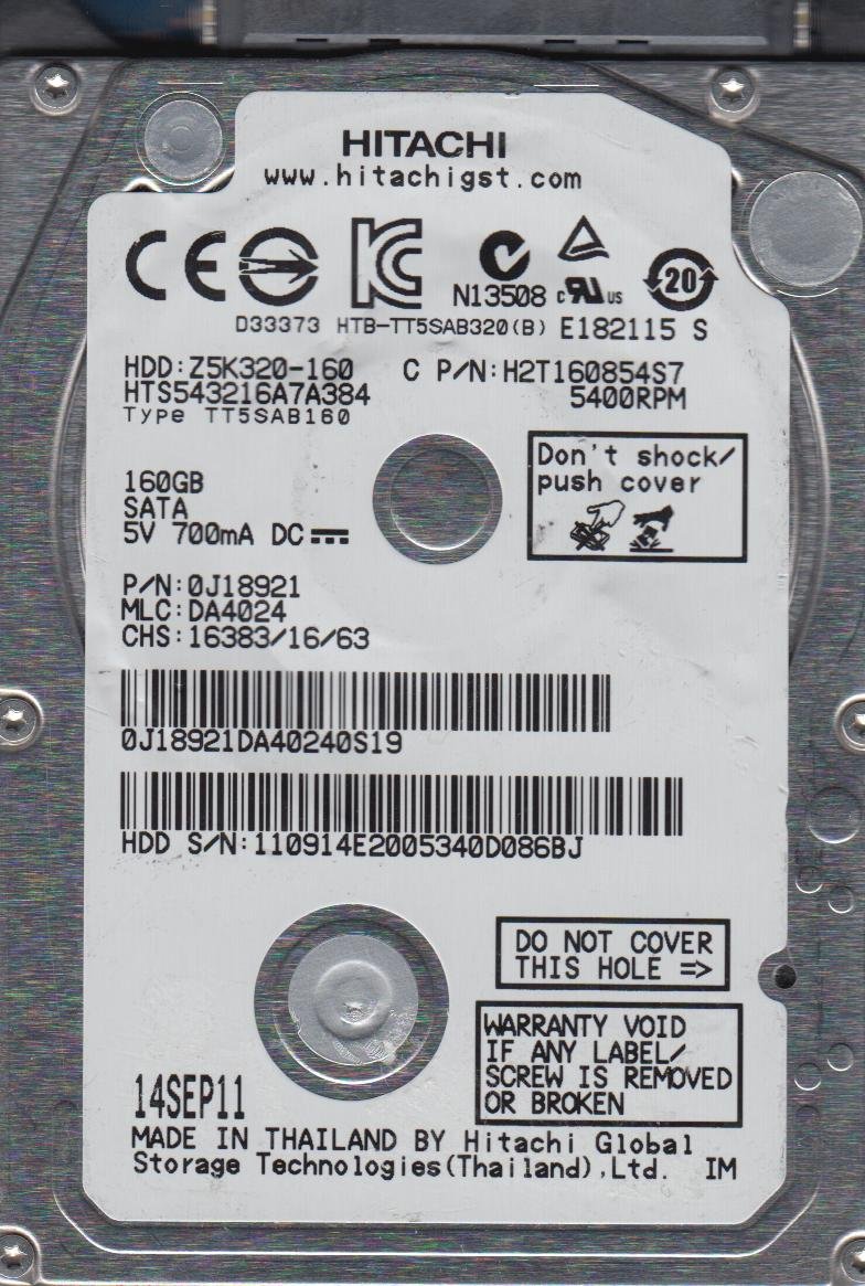 Amazon | HTS543216A7A384、PN 0J18921、MLC DA4024、日立160GB SATA  