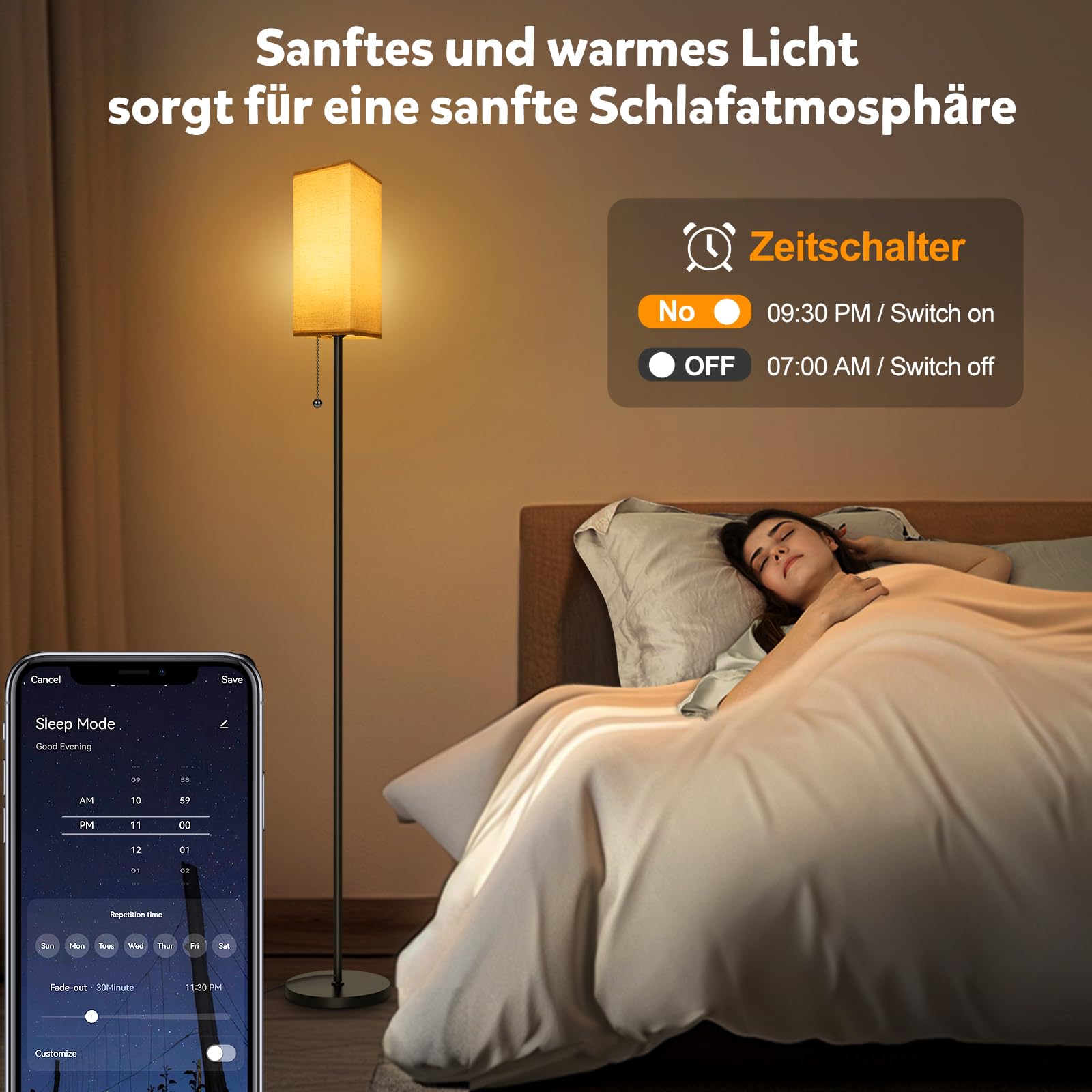 RGBCW WIFI Stehlampe Wohnzimmer,9W E27 Smart LED Stehlampe,2700K-6500K Dimmbar stehlampe,Stehleuchte mit APP,Arbeiten Sie mit Alexa & Google Assistant,DIY-Modus,Musikmodus & Timing-Funktion