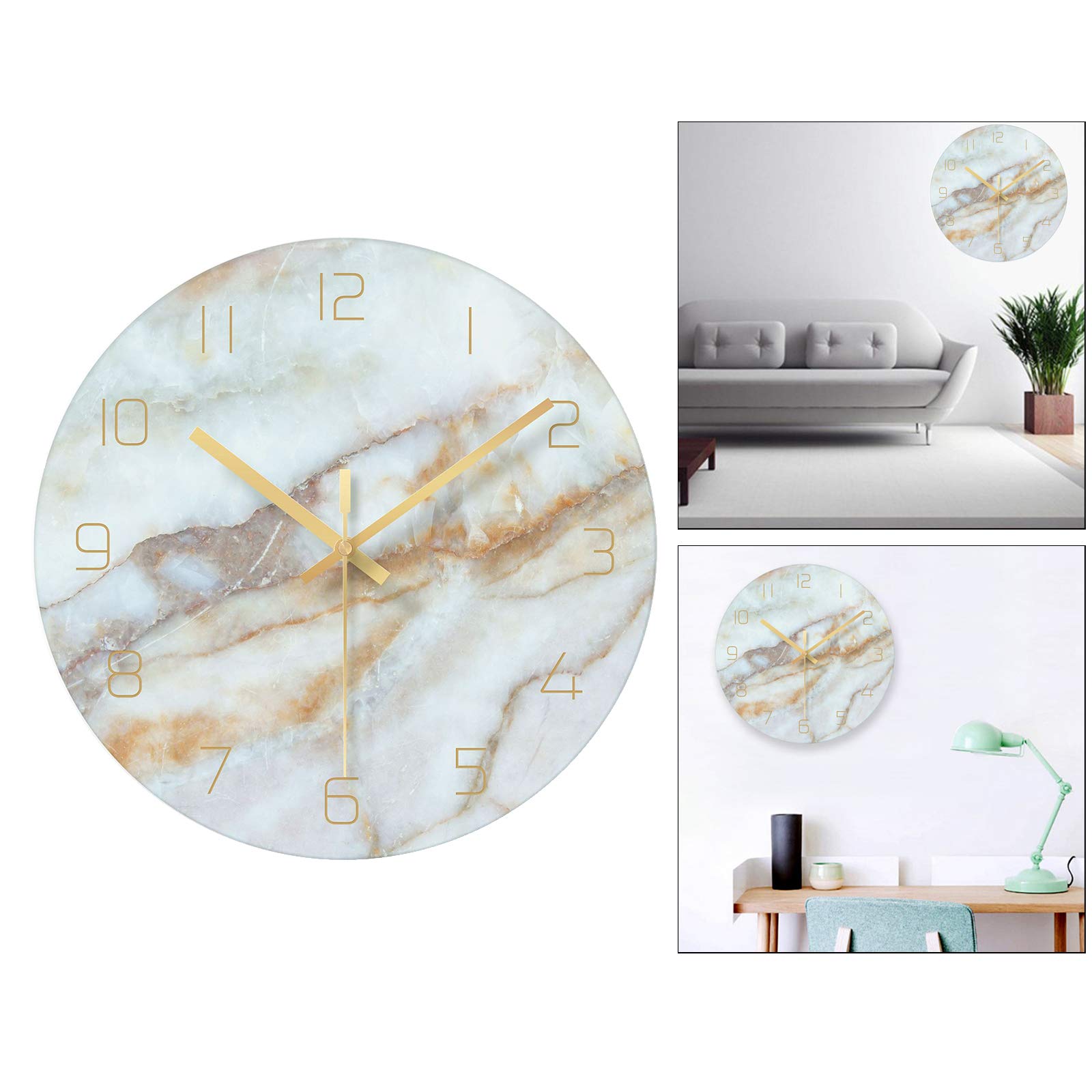 Fenteer Große Bauernhaus Wanduhr 12 Zoll mit Glas Marmor Wanduhr Schweigen Batterie Betrieben Moderne Glas Uhren für Wände/Wohnzimmer/Home Decor/Büro - Cyan