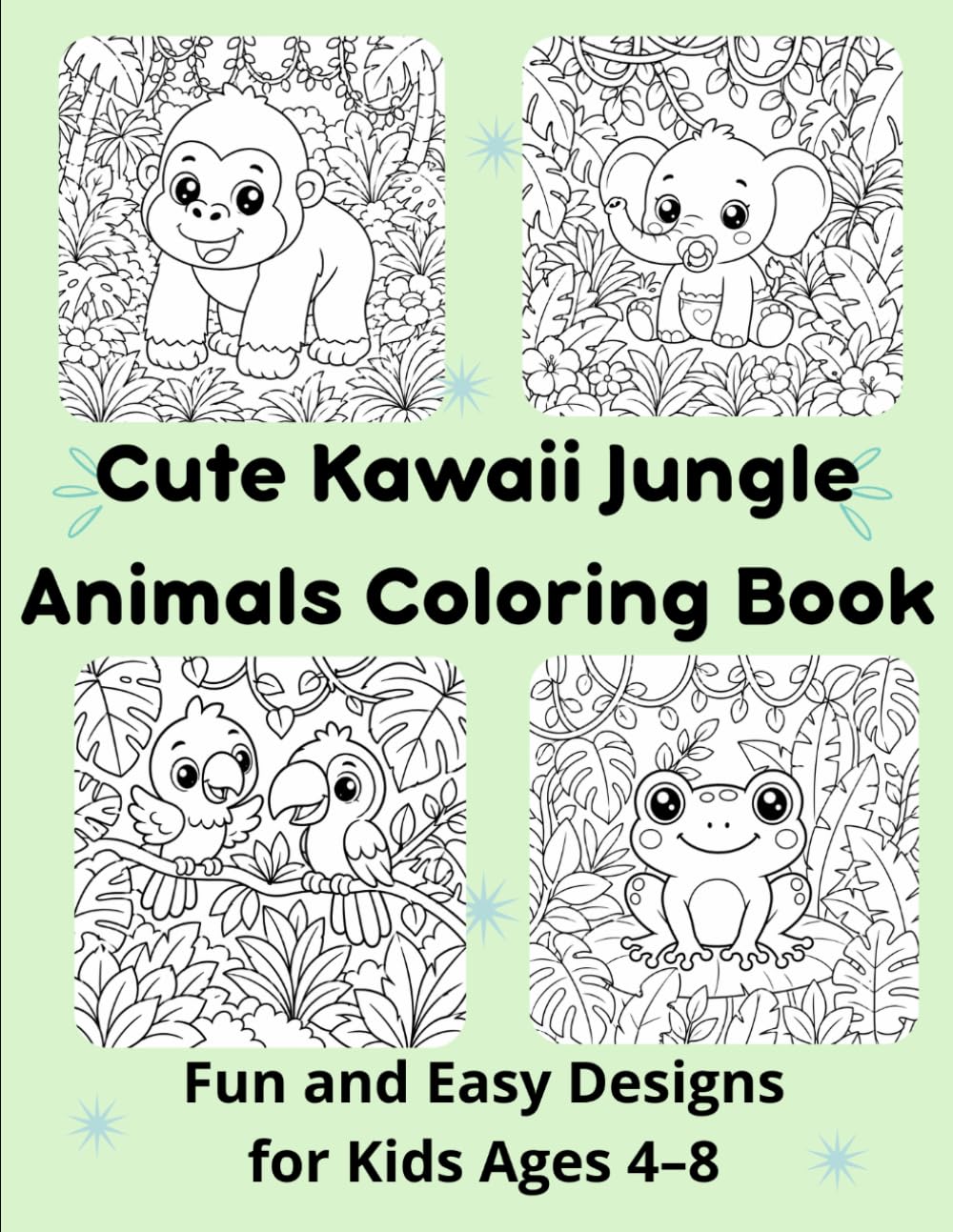 Cute Kawaii Jungle Animals Coloring Book: Fun and Easy Designs for Kids (Cute Kawaii Coloring Books)