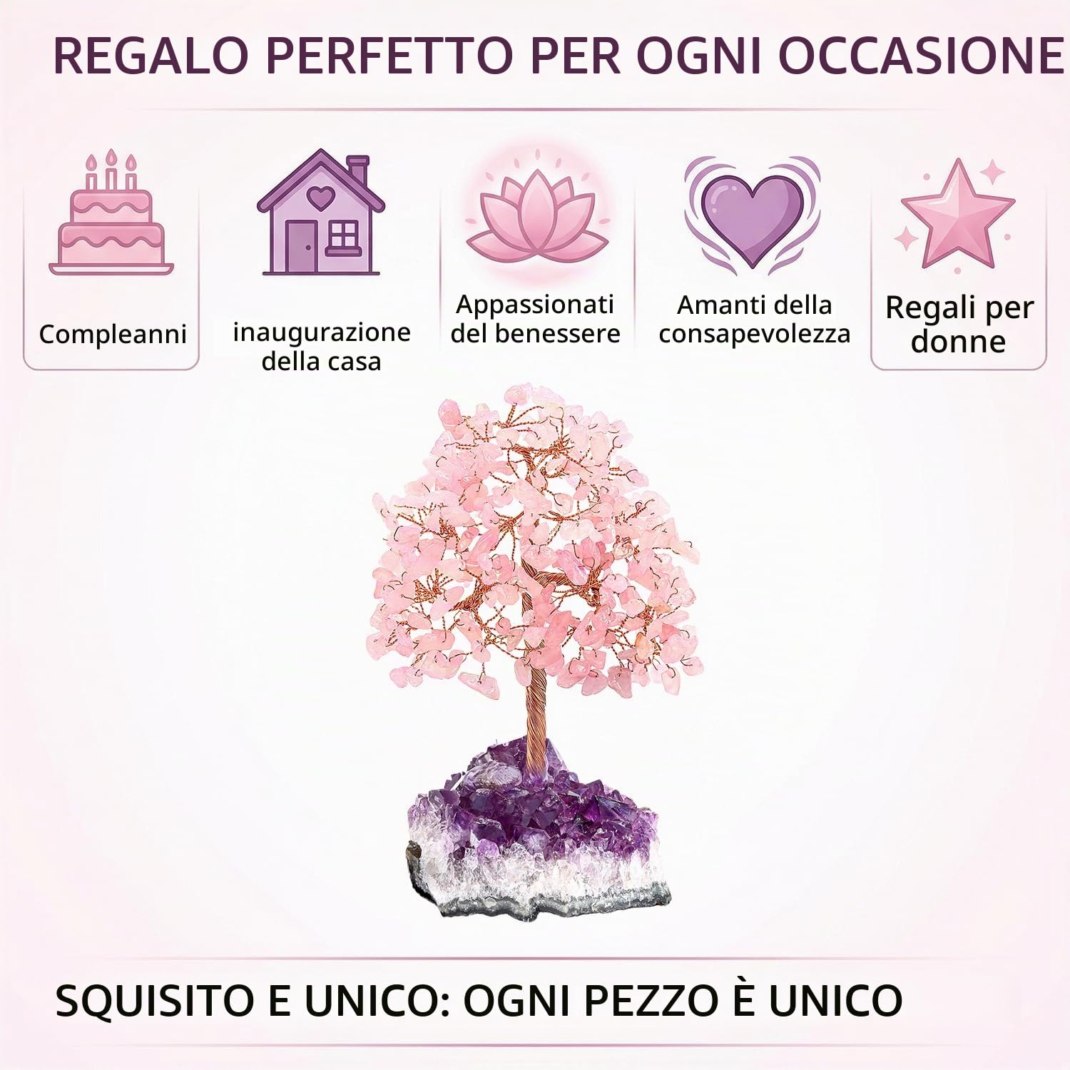 Crystal Tree - Albero dei soldi con ametista, decorazione da scrivania con albero della vita viola, accessori per ufficio zen, regalo di compleanno unico per donne, arte con cristalli di