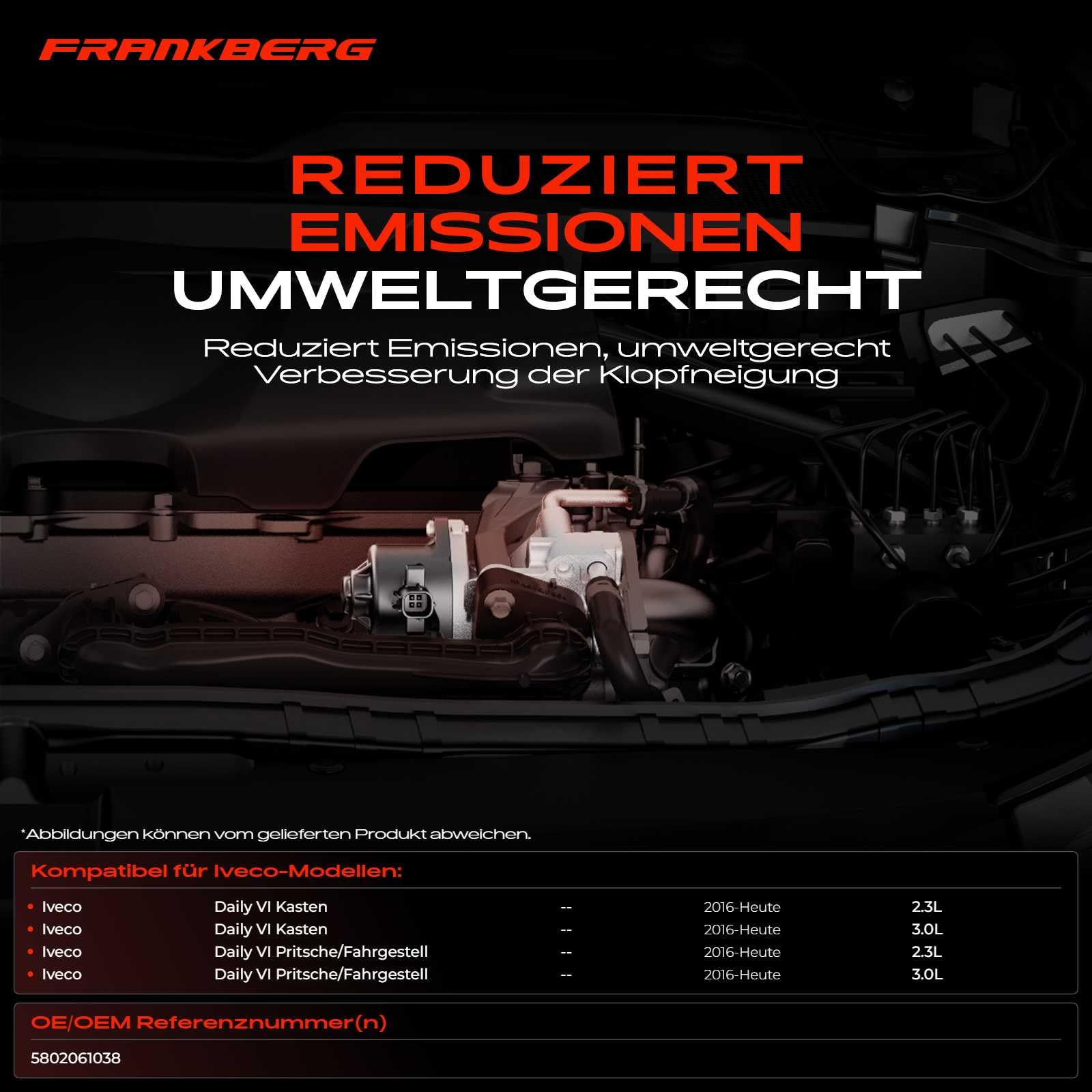 Frankberg Valvola EGR (ricircolo dei gas di scarico) per motori diesel | Compatibile con: Daily VI pianale/telaio, Daily VI Box
