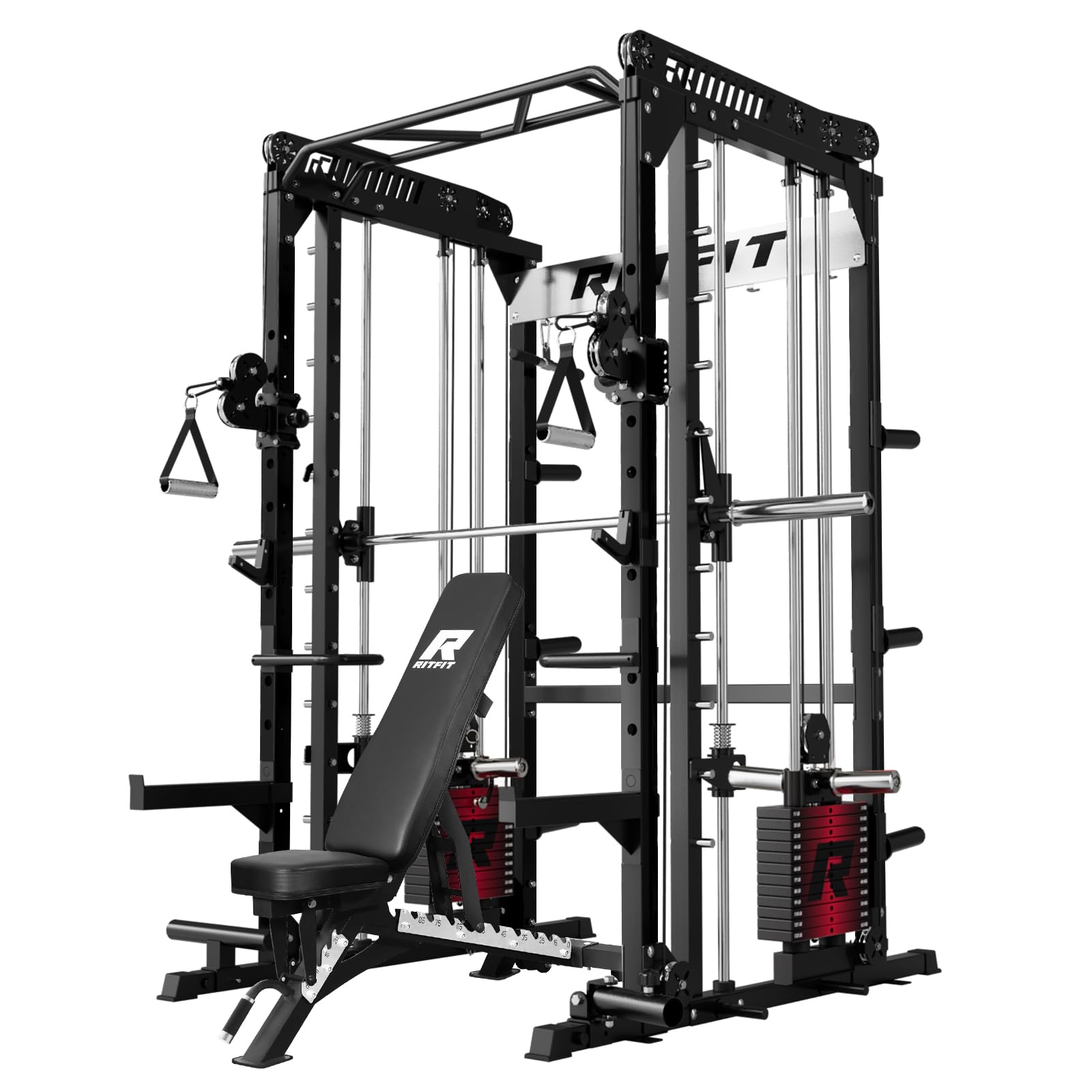 RitFit M1 & M1 Pro Smith Machine with Cable Crossover System, Multi-Function Squat Rack Power Cage for Home Gym, Power Rack and Packages