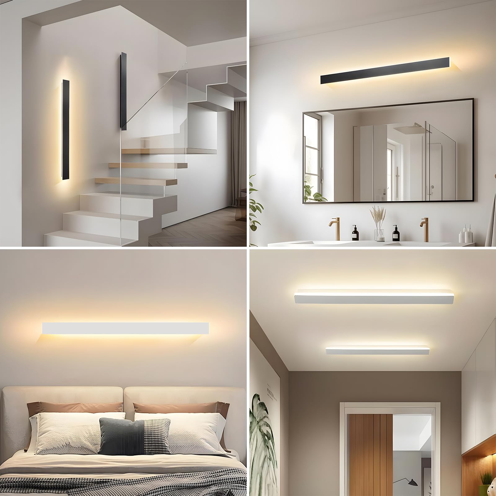 LED Wandleuchte Innen Lange 100CM,36W Wandlampe Moderne | Drei Farbtemperaturen 3000K/4000K/6000K Wandbeleuchtung für Schlafzimmer Wohnzimmer Korridor Treppenhaus,110-240V,Weiß