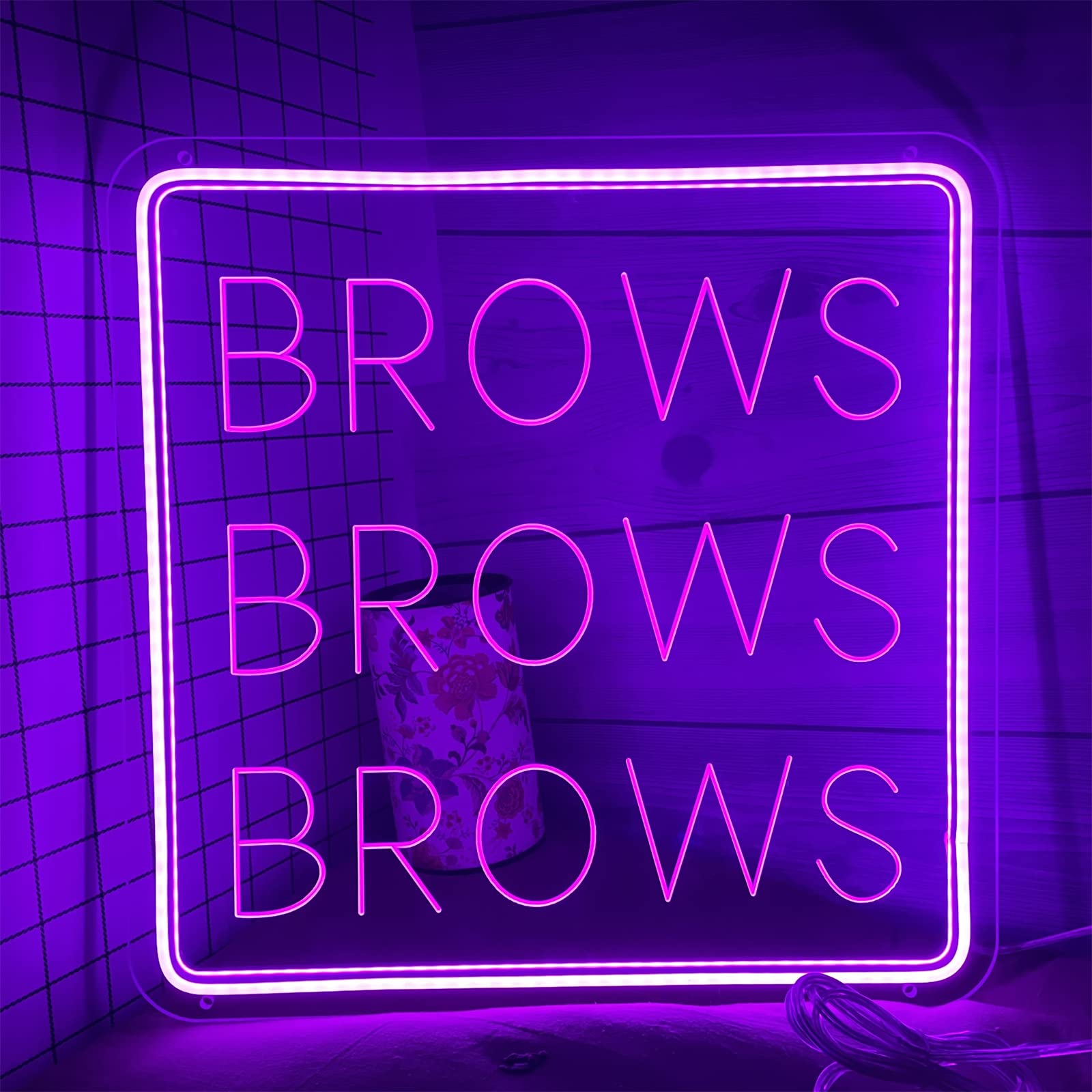 Luci per insegne al neon aziendali personalizzate, luci notturne a LED alimentate tramite USB con interruttore, insegna luminosa da appendere alla parete, 50x50cm,Viola,Brows