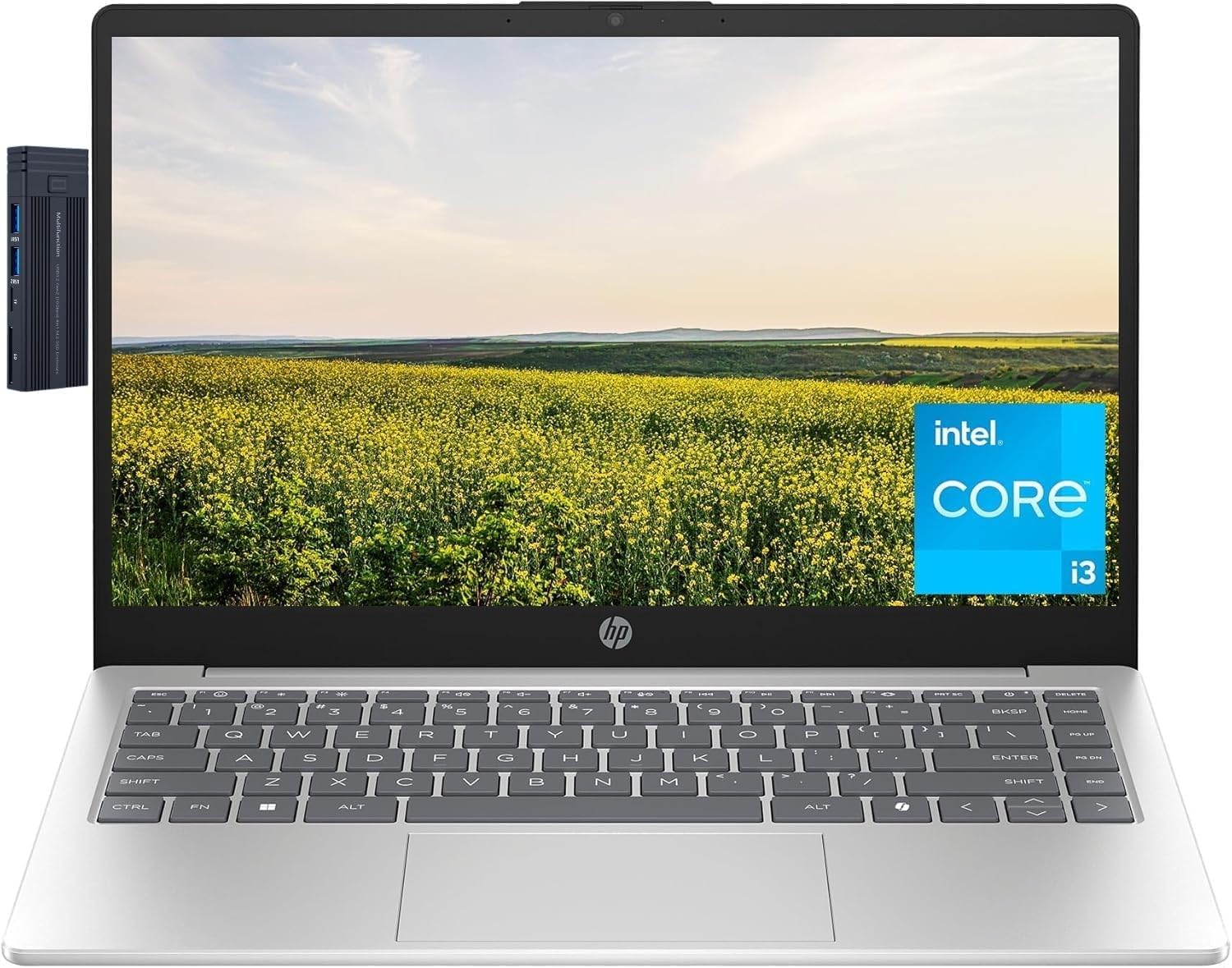 HP 14" HD Laptop, Intel 8-Cores i3-N305 Processor, 32GB RAM 1TB PCIe SSD, 128gb 9H Docking Station, Webcam, HDMI, Wi-Fi 6, Bluetooth, Windows 11 Home, Silver