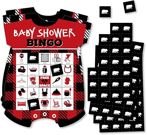 Big Dot of Happiness Lumberjack  Canal de la Franela  Tarjetas y marcadores de bingo de imagen  Juego de 18 unidades