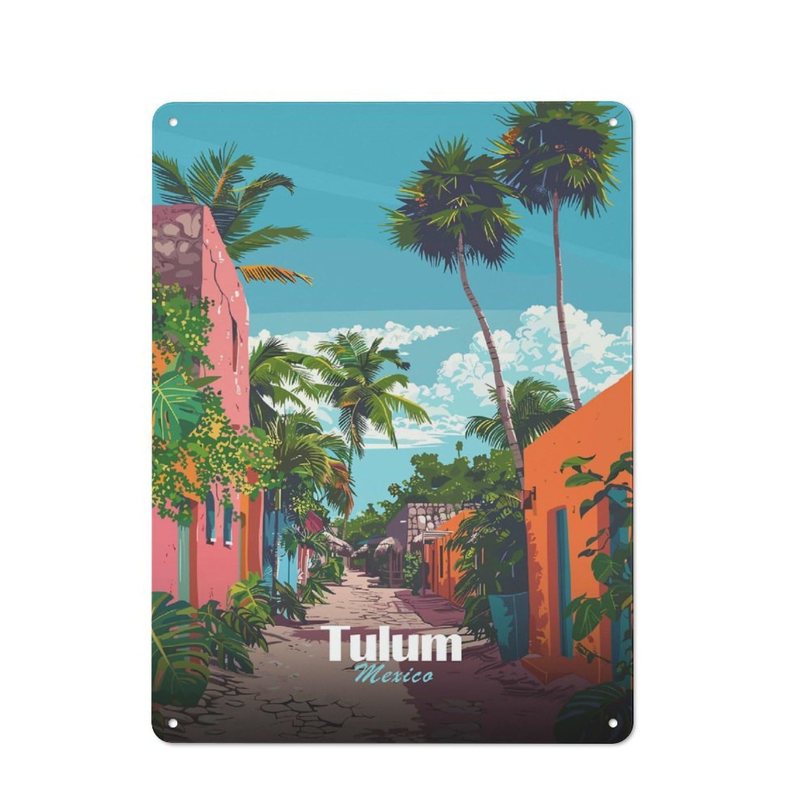 Junmoney Style-20 Tulum Mexico Street Scene Vintage Tin Sign 40X30cm For Café Or Restaurant, Suited To Café Owners And Decorators