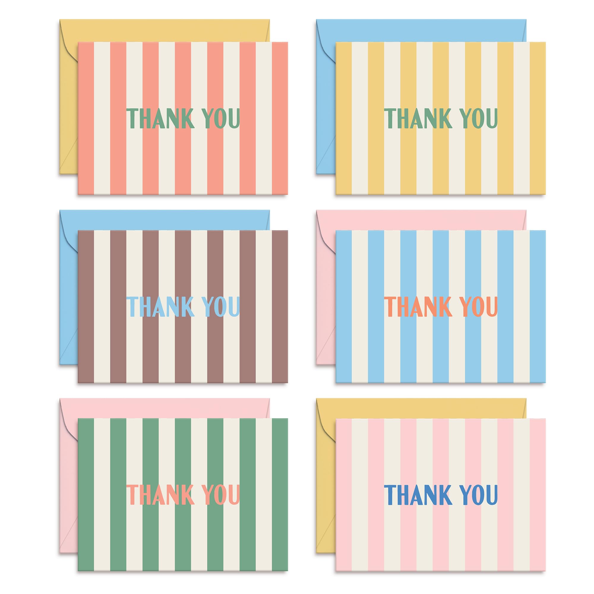 Sweetzer & Orange Summer Stripes Thank You Cards – Set of 24 Blank Cards with Envelopes – 6 Colorful Designs (4 of Each) – 4x5.5 Flat Note Cards –