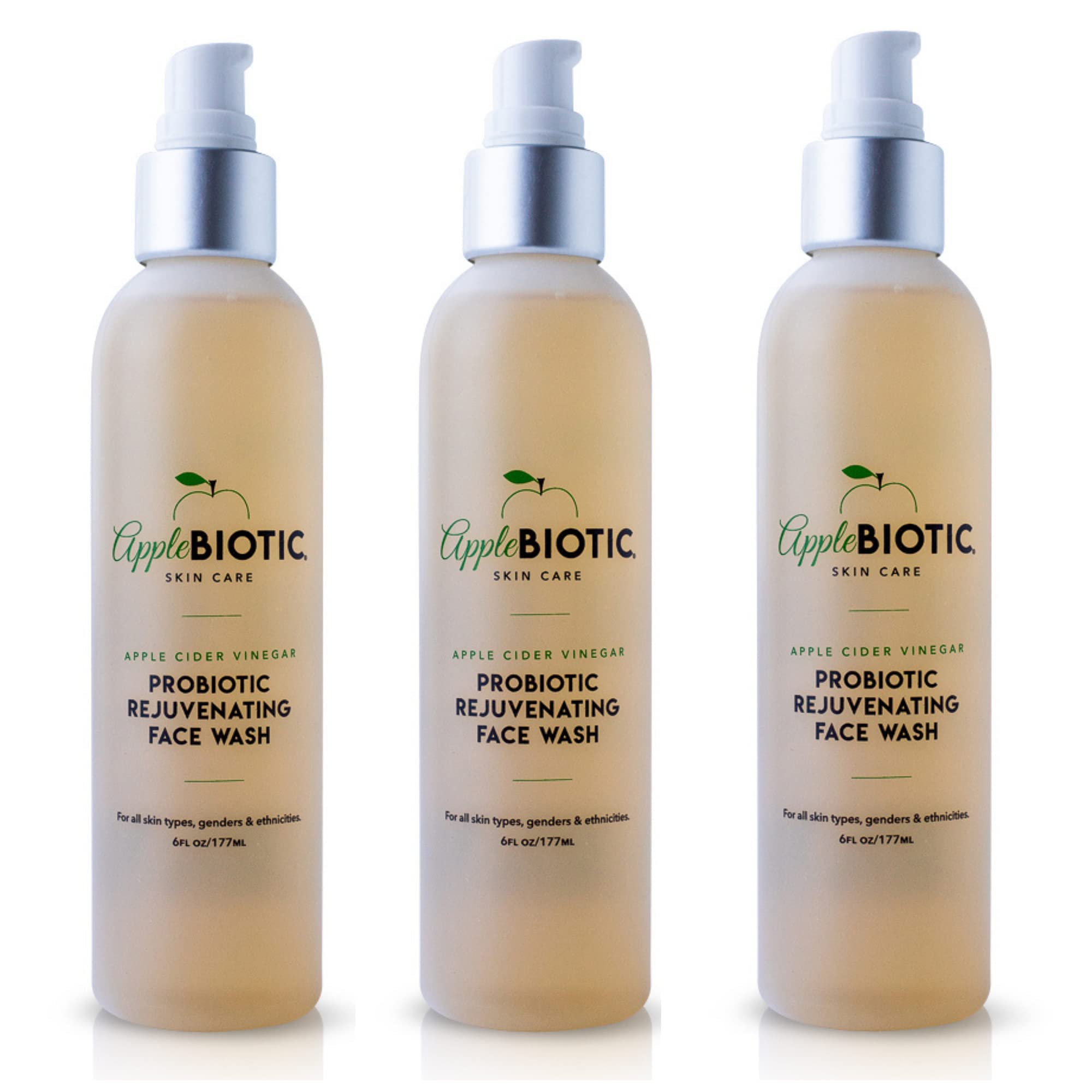 Apple Cider Vinegar Natural Face Wash 3 PK: Exfoliating Gel Foaming Facial Cleanser For Men, Women and All Skin Types. Cleanses Oily Skin, Calms Acne