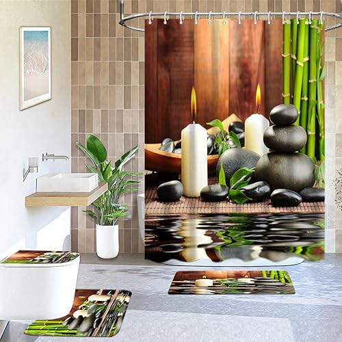 Miniatura 8 de Lnond Juego de 4 cortinas de ducha para niños, juego de baño de sirena azul para decoración de baño con cortina de ducha, alfombras de baño