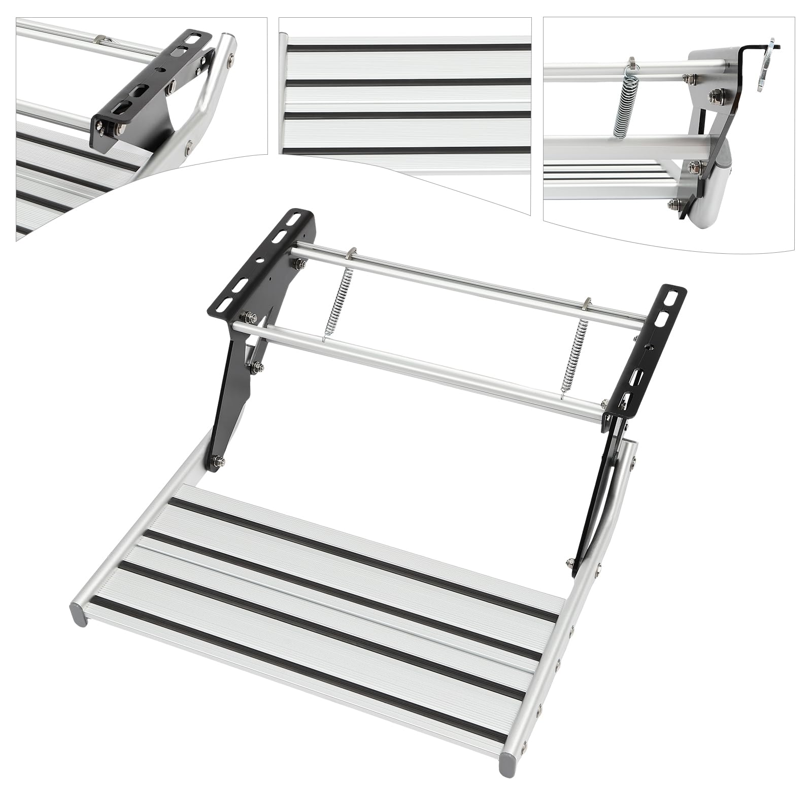 Escalier de camping-car pliable et stable pour camping-cars, remorques de voyage et camions - Argenté/noir