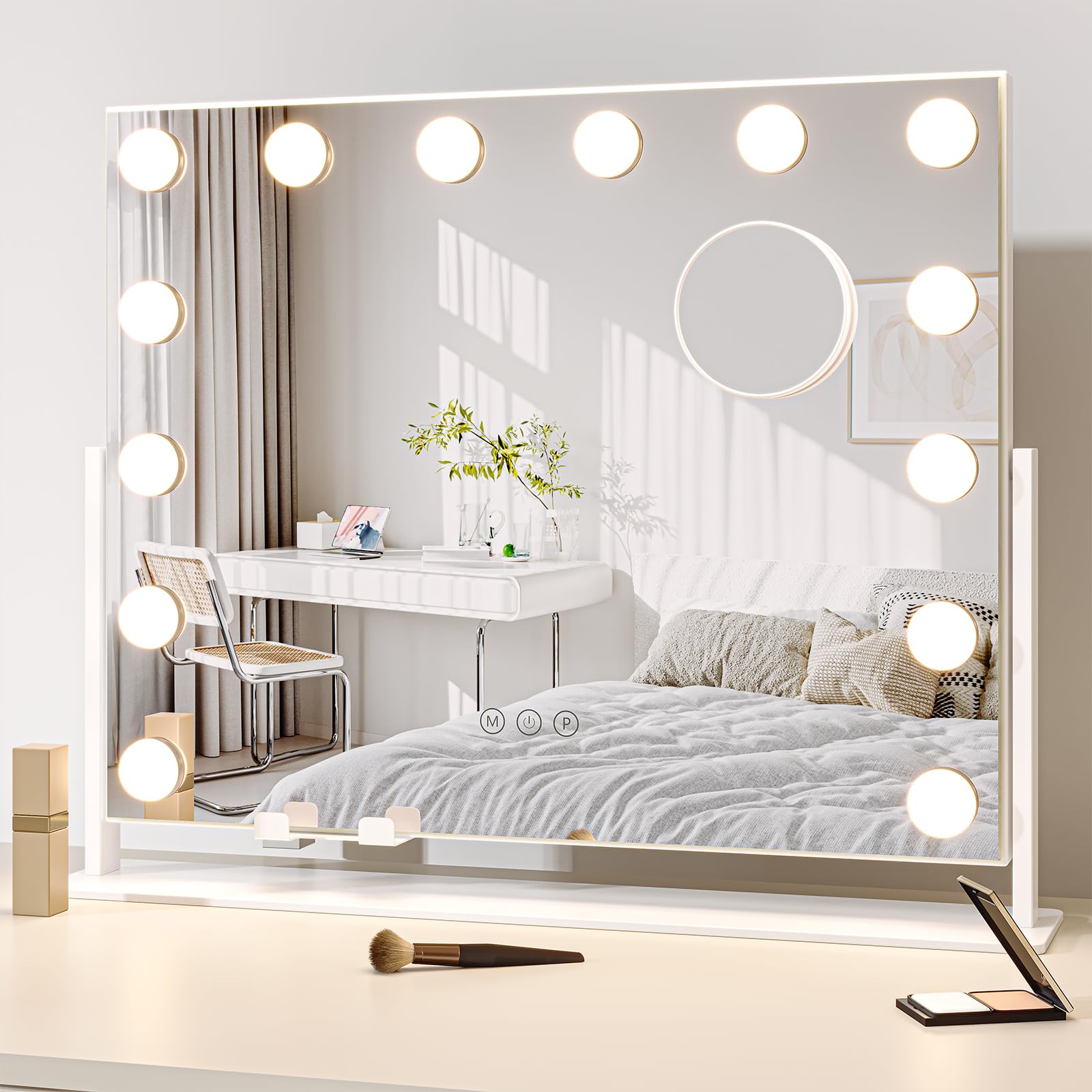 Dripex Hollywood Vanity Mirror with Lights, 54×43cm,14 LED Bulbs, White