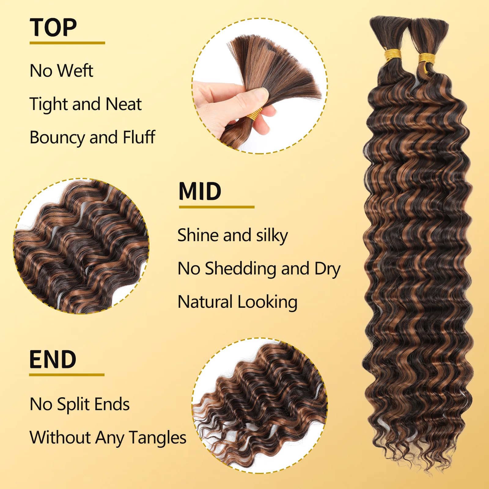LPARMJIT Deep Wave Bulk hair for Braiding 18 inch 2 Bundles/Pack No Weft for Braiding Wavy Synthetic Braiding Hair Extensions for Boho Braids (P4/30 - Image 3