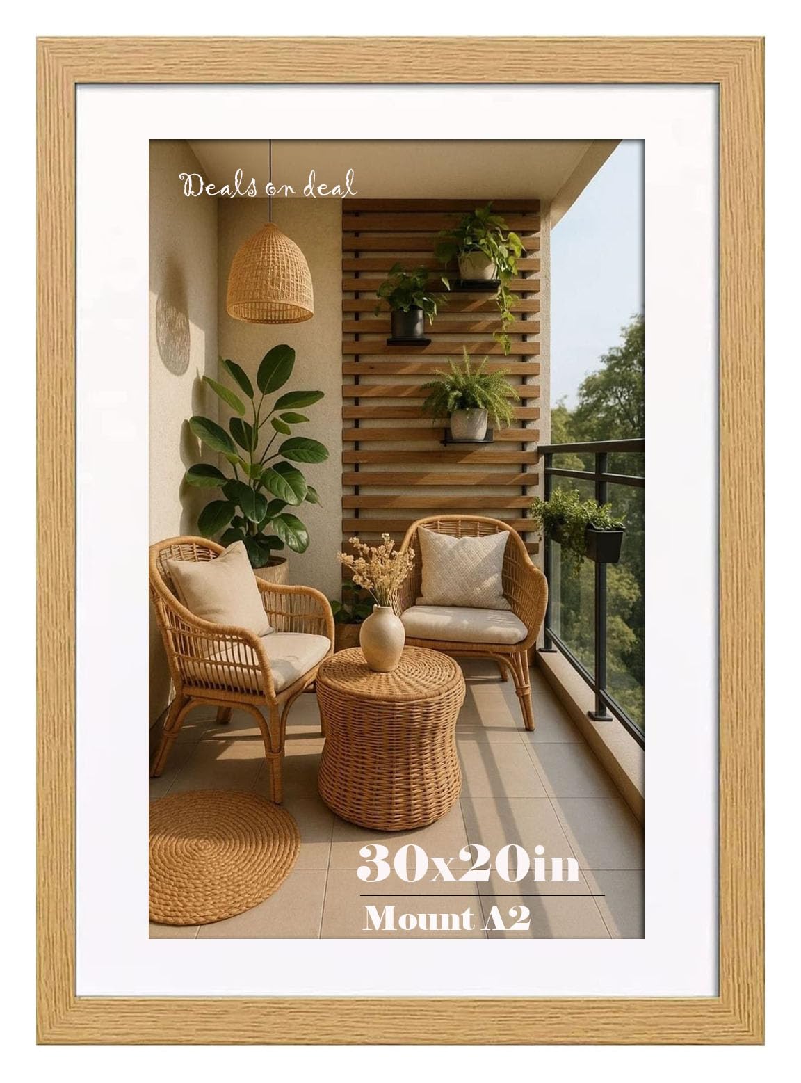 DEALS ON DEAL® Poster Frame Oak 30x20 in With Mount A2 | Prints HD Clear Aclyric Front Picture Frames | Portrait Landscape | White Matting 30 x 20in Picture Poster Frames