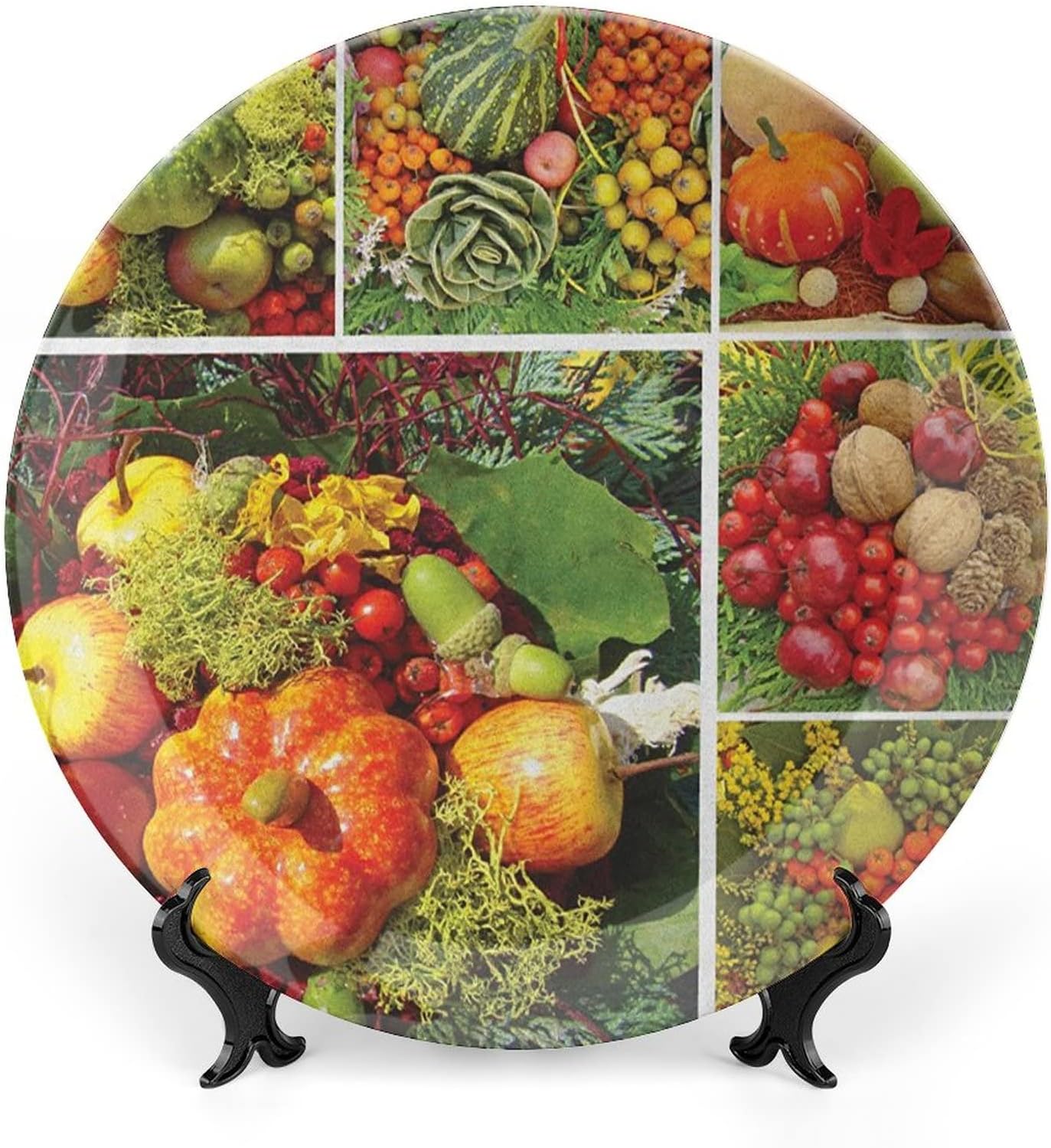 XISUNYA 8 Inch Decorative Plate, Harvest Round Porcelain,Various Gardens and Fields Seasonal Foods Print Ceramic Wall Hanging for Home & Office Wall Hanging Decor