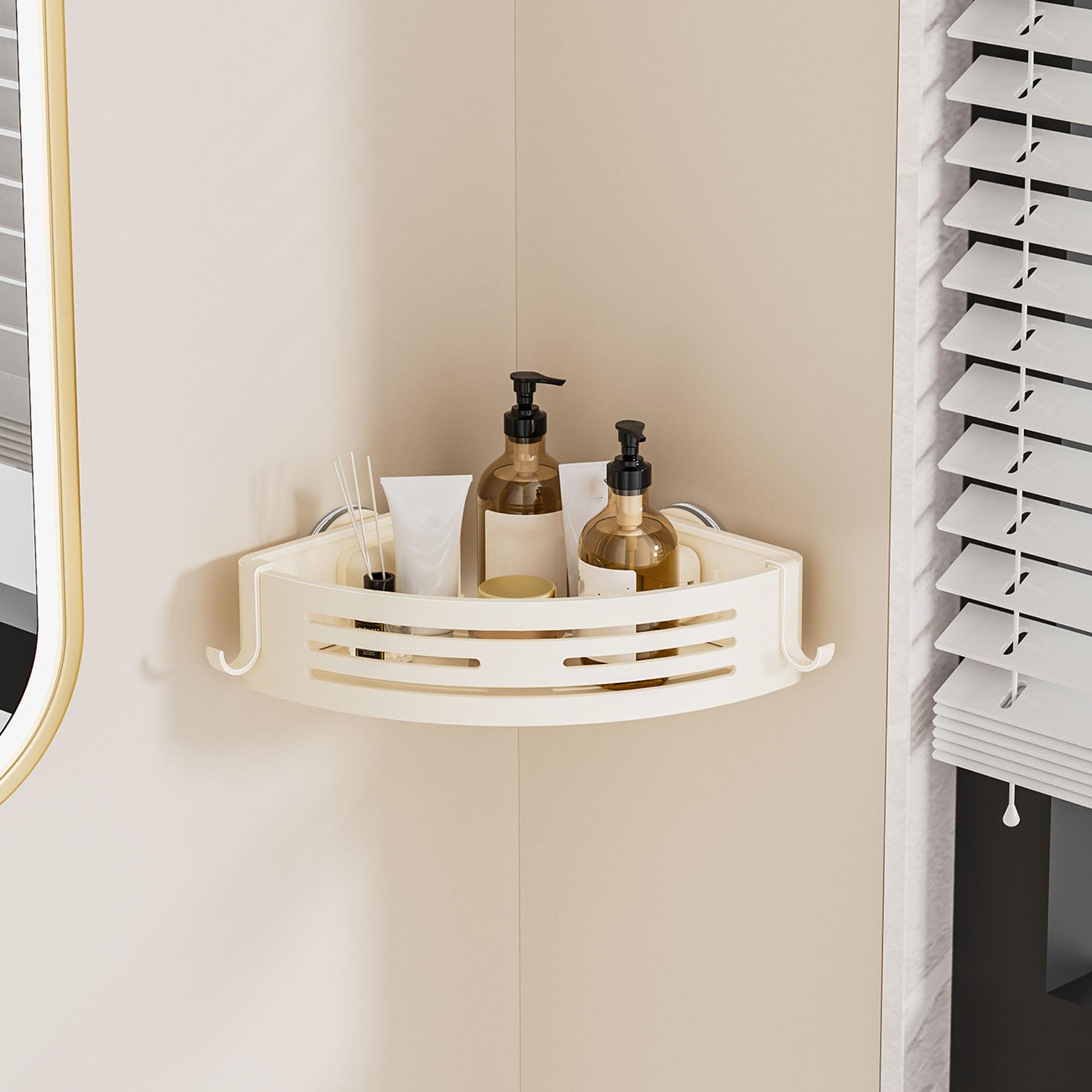 SRURLLUG Suction Triangle Shower Caddy Adjusatble Suction Cup Shower Rack Wall-Mounted Bathroom Storage Rack Large Capacity Removable Organizer