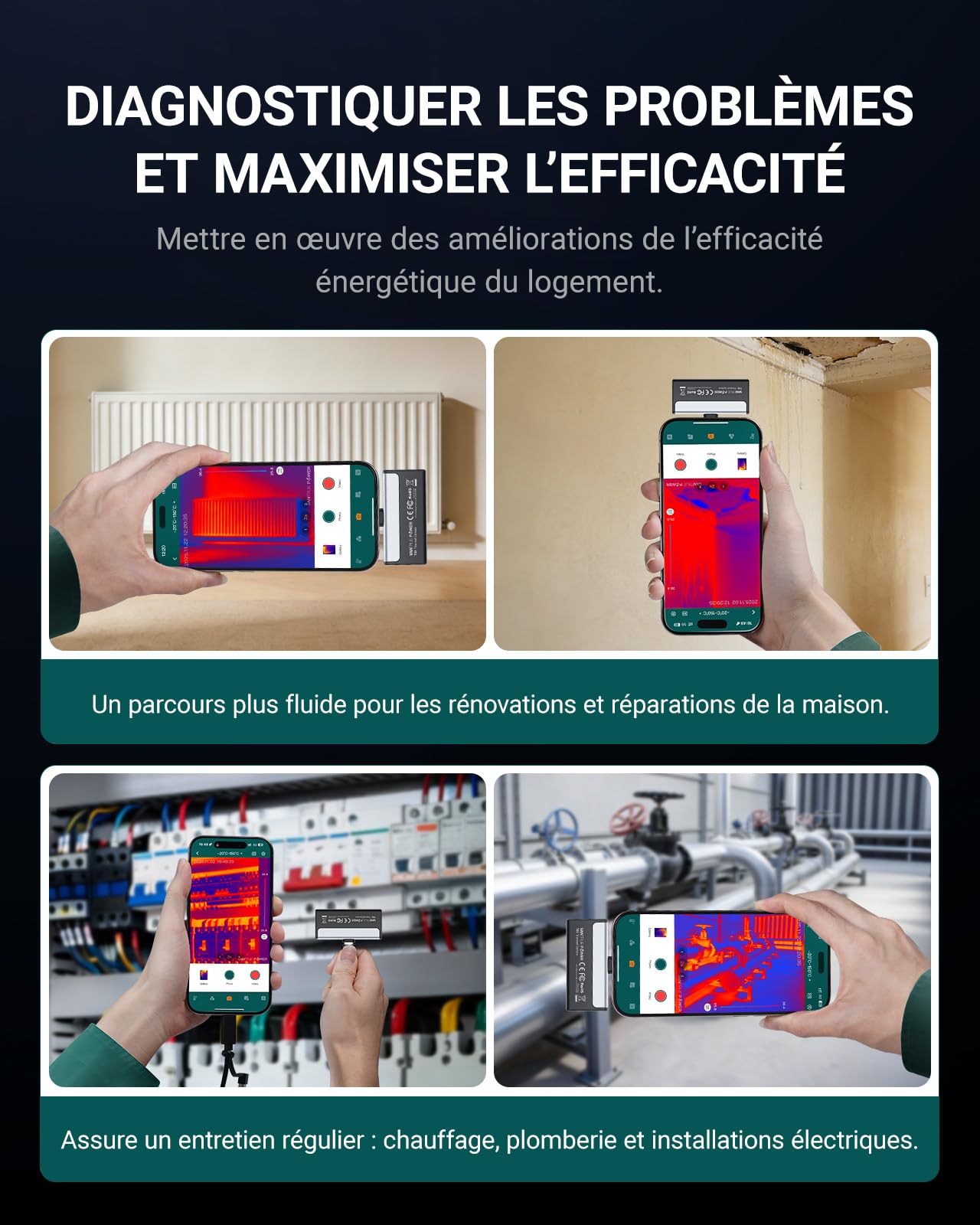 TS2 Caméra Thermique pour Android & iOS iPhone, Caméra Infrarouge avec Objectif Macro 8 mm à Mise au Point Manuelle, 512 x 384 Super Résolution, -20 °C à 550 °C, Inspection de Bâtiment