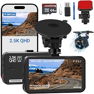 Dash Cam Front and Rear, Dashcam WiFi/APP Control Car Camera Dash Cam W/ 64G SD Card, 2.5K Dash Cam Front + 1080P Rear Dash Camera W/Super Night Vision, Loop Recording, G-Sensor, Max Support 256GB
