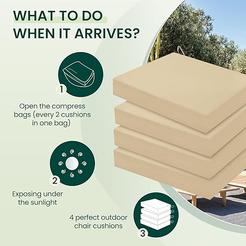 Miniatura 5 de HARBOREST Juego de 4 cojines para sillas de exterior, cojines cuadrados impermeables para muebles de patio - Cojines para muebles de patio con