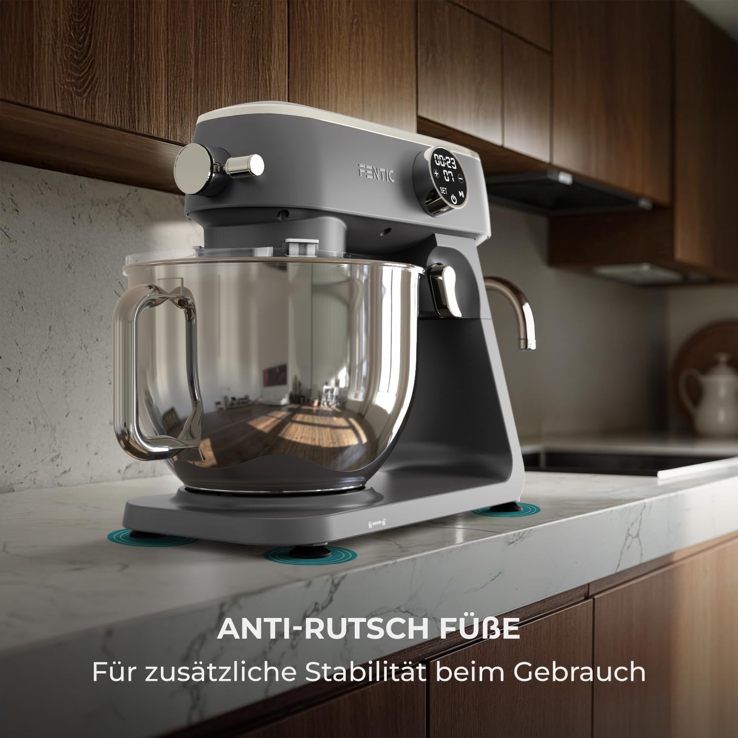 Küchenmaschine 1800W, 7L Edelstahl-Rührschüssel, Knetmaschine für Brotteig & Pizzateig, Planetenrührwerk, 10 Stufen mit Timer, Knethaken, Rührbesen, Schneebesen & Spritzschutz
