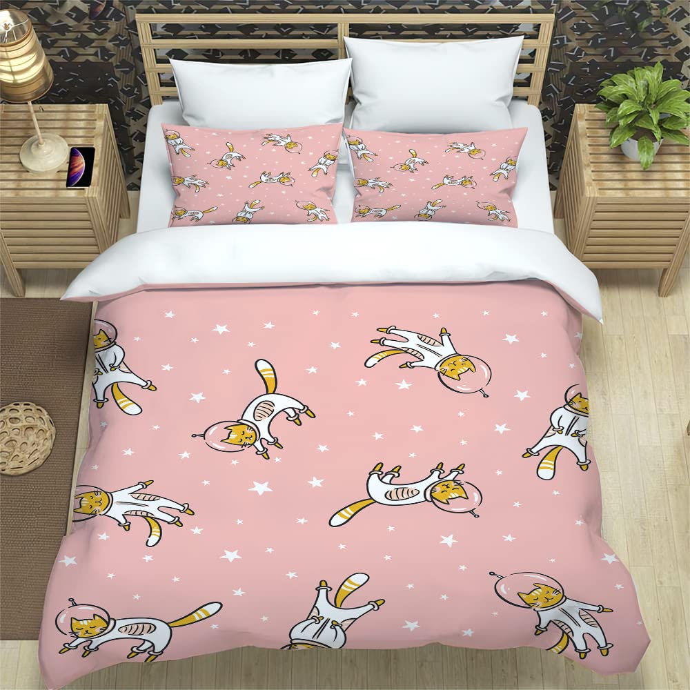 Housse de couette 240 x 260 chat rose douceur infinie pour des nuits sereines