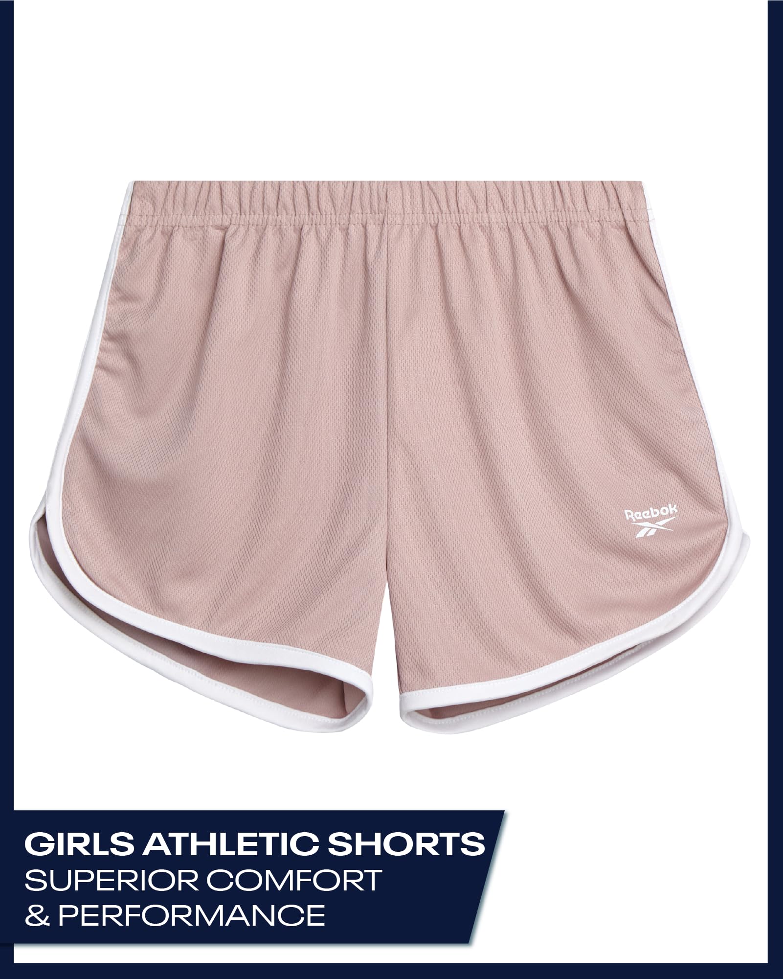 Reebok Pantalones cortos deportivos para niñas, pantalones cortos de delfín de malla ligera para correr, bailar, entrenar, fútbol, gimnasio