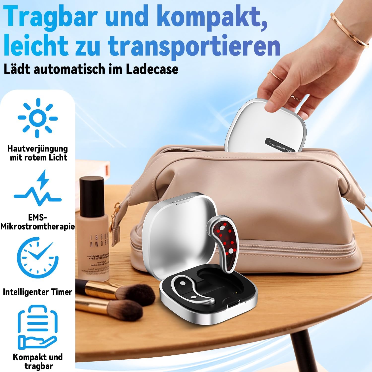 Rotlicht Augenmassagegerät, Eye Massager mit Rotlicht Maske Wärme, Elektrisches Eye Beauty EMS Augenpads, Glow Pads Augen Massagegerät Alltagstauglich, Elektrisch Augenpads Anti Falten