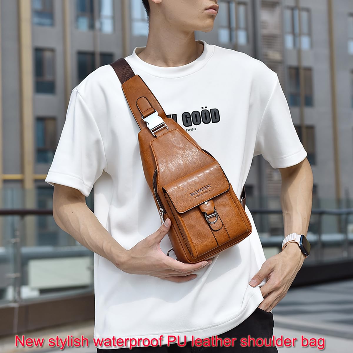 A-QMZL Borsello Uomo Tracolla Zaino Monospalla Uomo Pelle Borsa a Tracolla Uomo Piccolo Impermeabile Spalla Sling Bag Piccolo Crossbody Bag (Marrone chiaro2)
