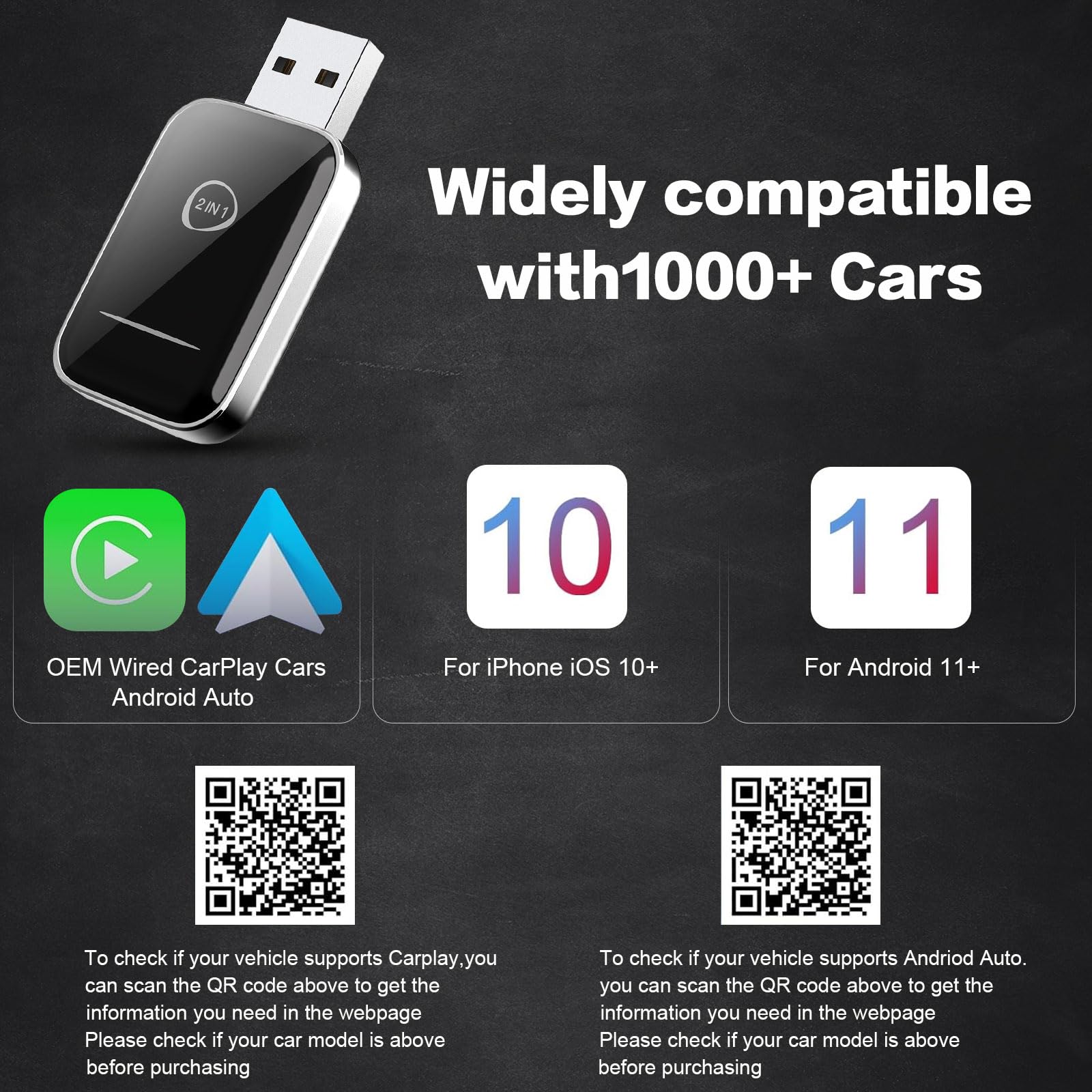 Adaptateur CarPlay Sans Fil 2 En 1 Pour Voiture iOS Et Android, Conversion Filaire À CarPlay Sans Fil 2025 Amélioration Des Conversions, Pour Les Voitures À Partir De 2016+