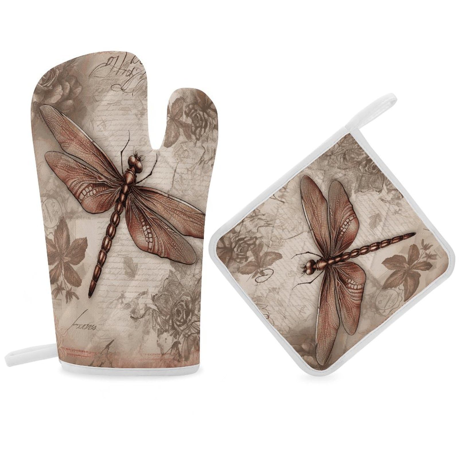 Fodpand Women's Style Dragonfly Bee2 Oven Mitts And Pot Holders Sets,Oven Gloves For Kitchen Oven Mitts And Potholders For Baking Cooking Grilling Apartment Essentials