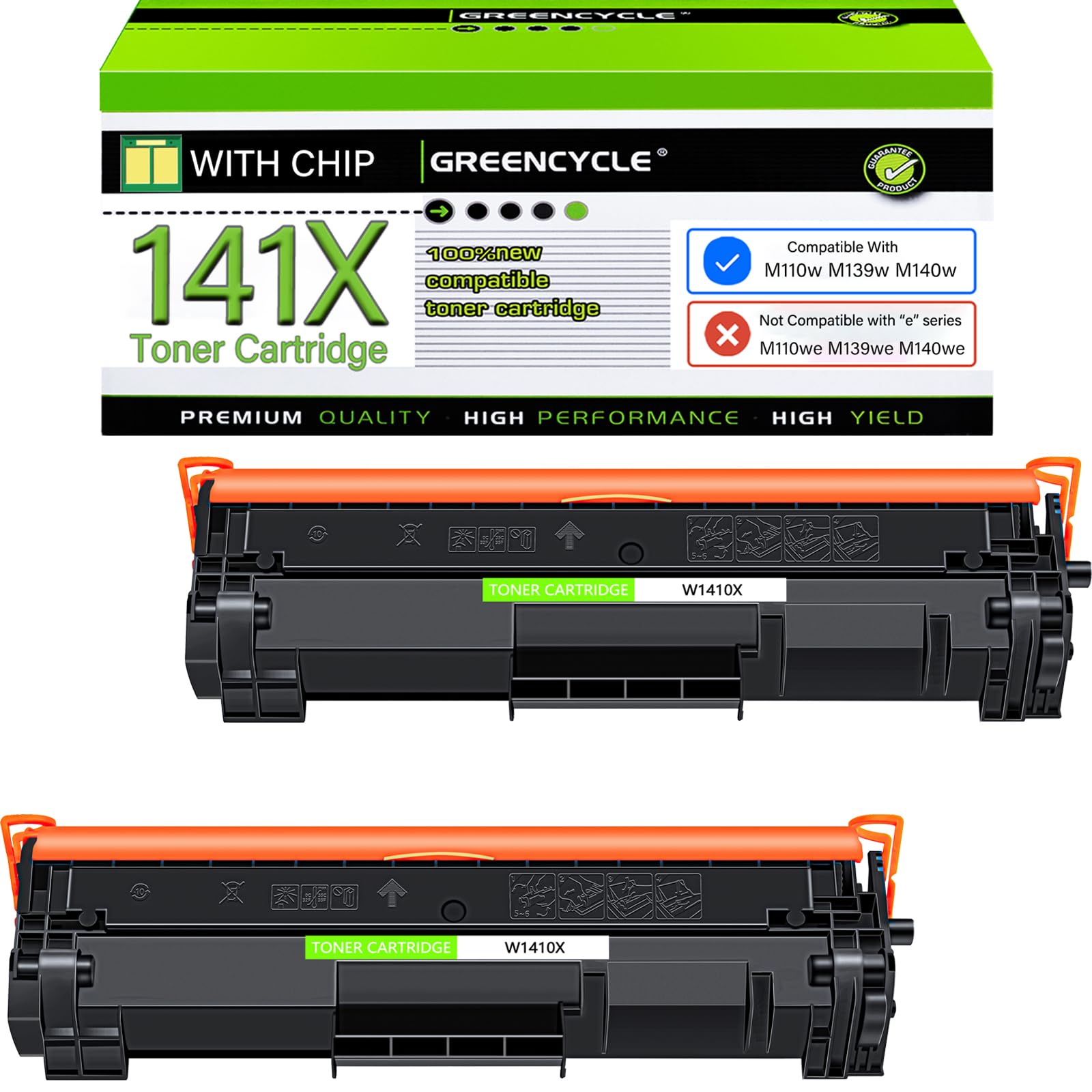 greencycleW1410X W1410A 141A Compatible Replacement for Hp 141X Black Toner Cartridge Laserjet Pro M110w M110we MFP M140w M140we M139w(2Pk,with chip)