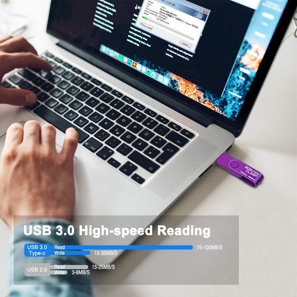 256GB USB Type-C Flash Drive, BorlterClamp USB C 3.0 Jump Drive Memory Stick Dual Port for Android Smartphones Samsung Galaxy S10/S9/S8/Note 9, LG, Huawei, Tablets & Computer (Purple)