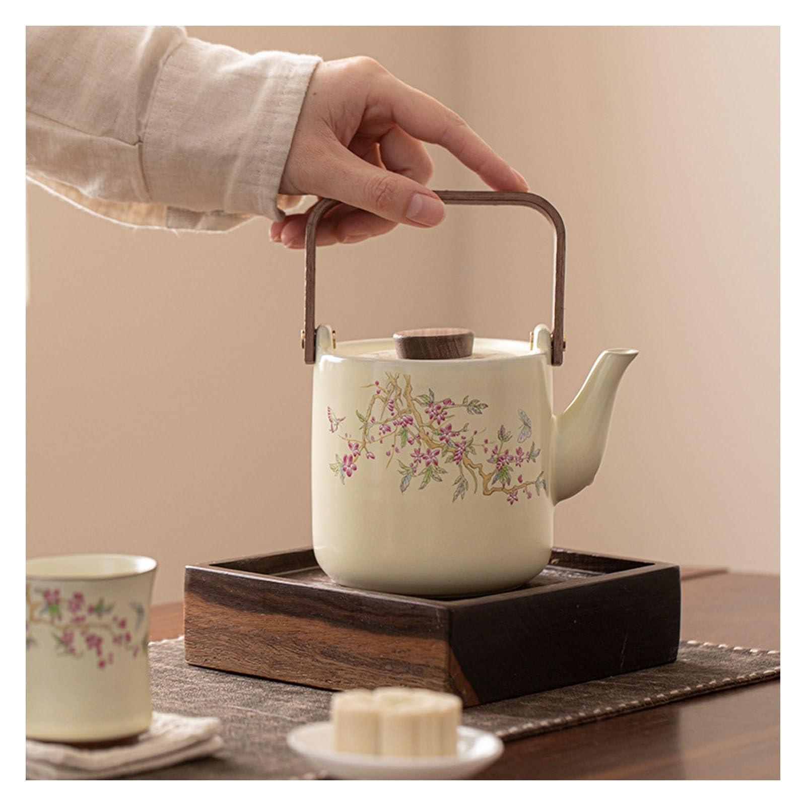 Tetera de cerámica de porcelana resistente al calor para té, ideal para oficina en casa, sala de té, cafetería, diseño retro, elegante y funcional
