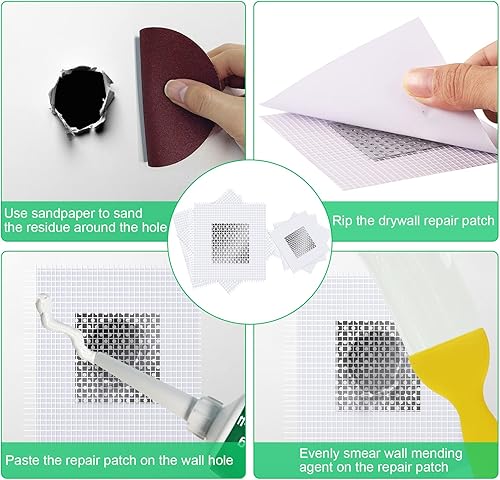 Miniatura 5 de Kit de reparación de paneles de yeso, 2 piezas de parches de reparación de pared con raspador, agente de reparación de pared Safemend parche de