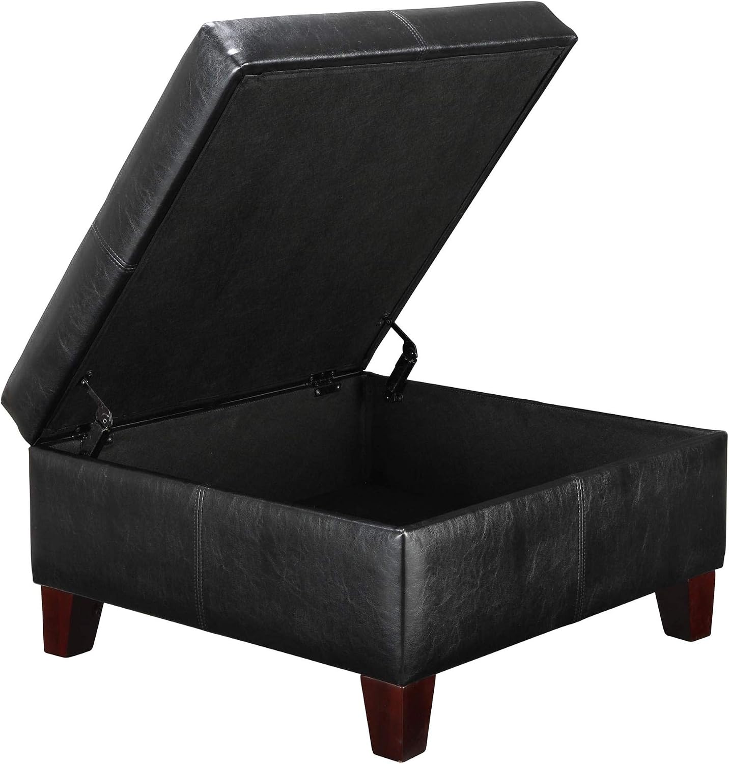Dorel Living Faux Leather Square Storage Ottoman, Black