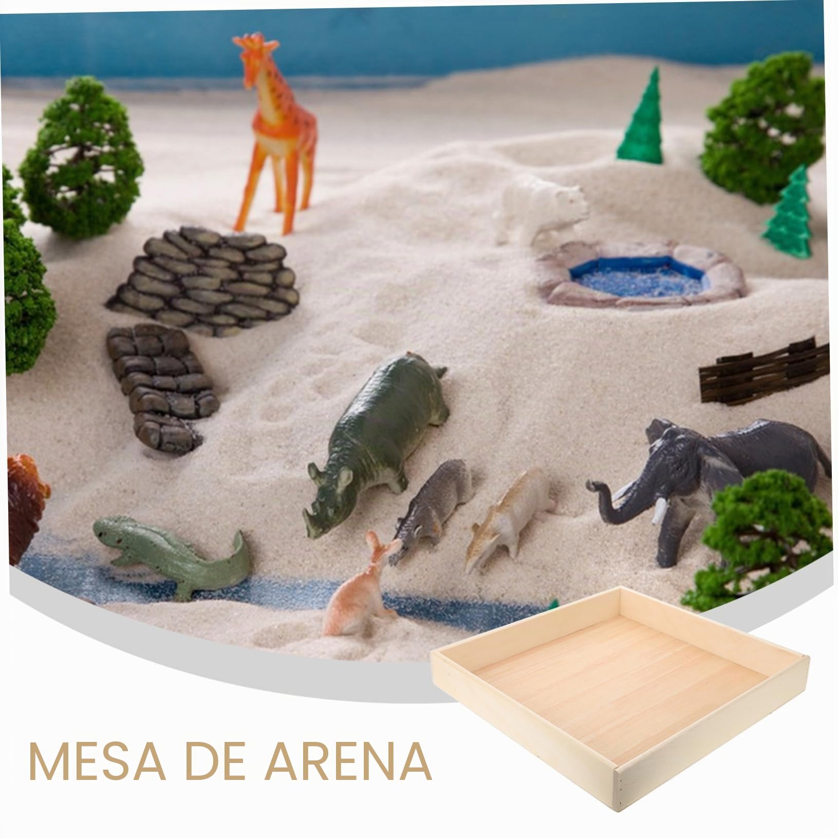 Bandeja de Arena Portátil de Madera Beige para Niños