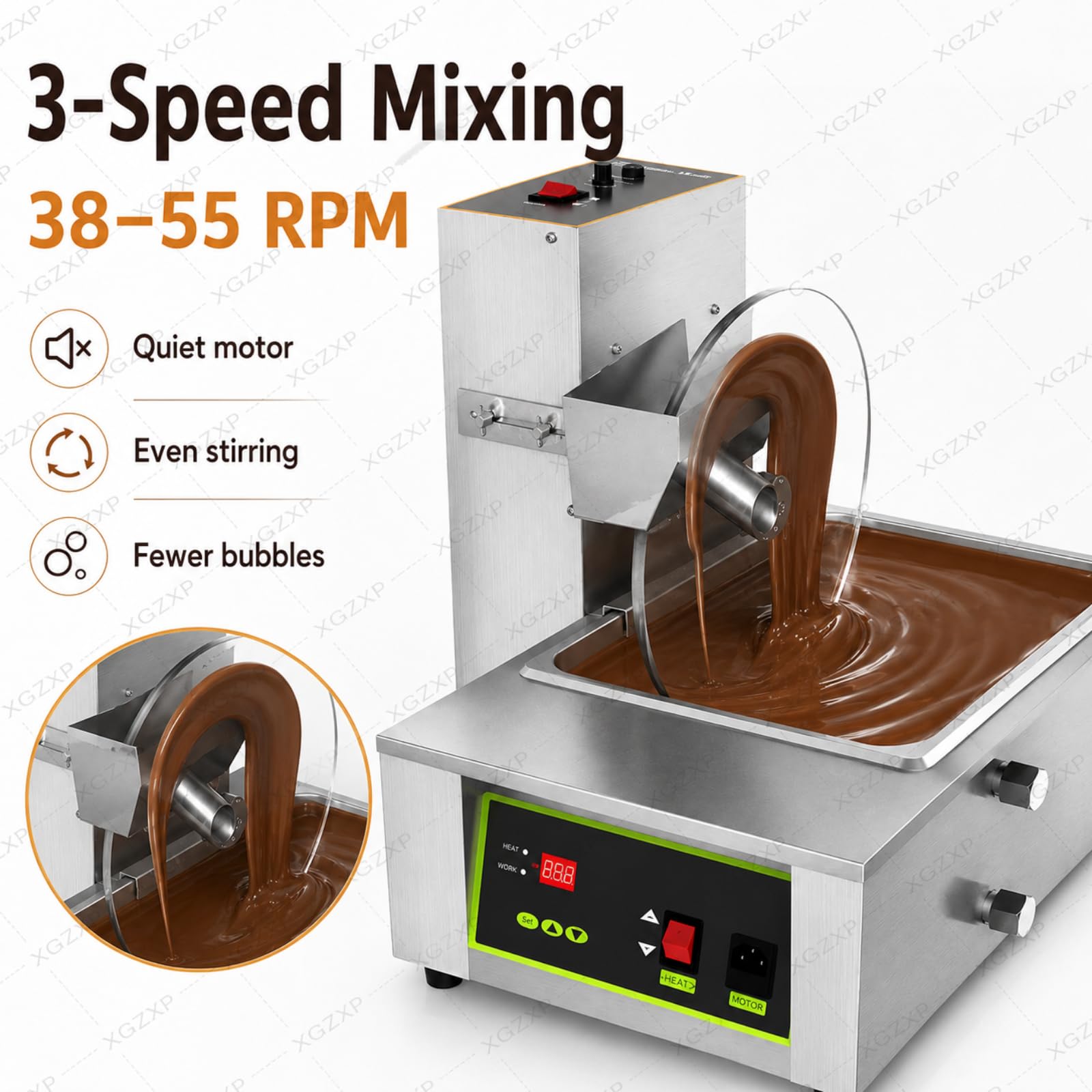 Mezclador de ruedas con horno de fusión, máquina de fusión de chocolate, tanque de 8 kg, temperatura y velocidad ajustables para cocina doméstica, panaderías, tiendas
