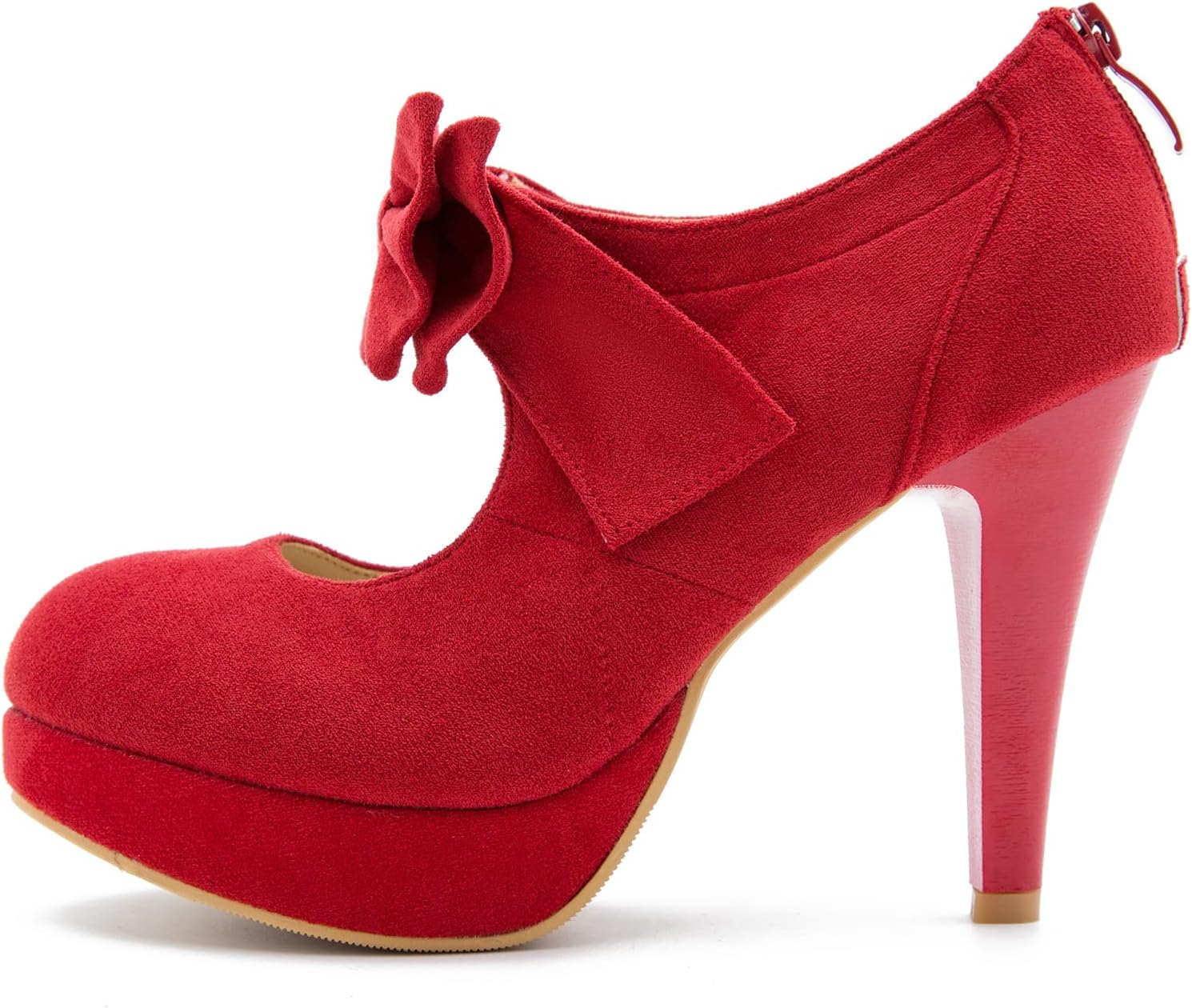 fereshte Women's Platform Mary Jane Pumps with Bow, High Heel, Closed Toe, Zip Closure - Image 6