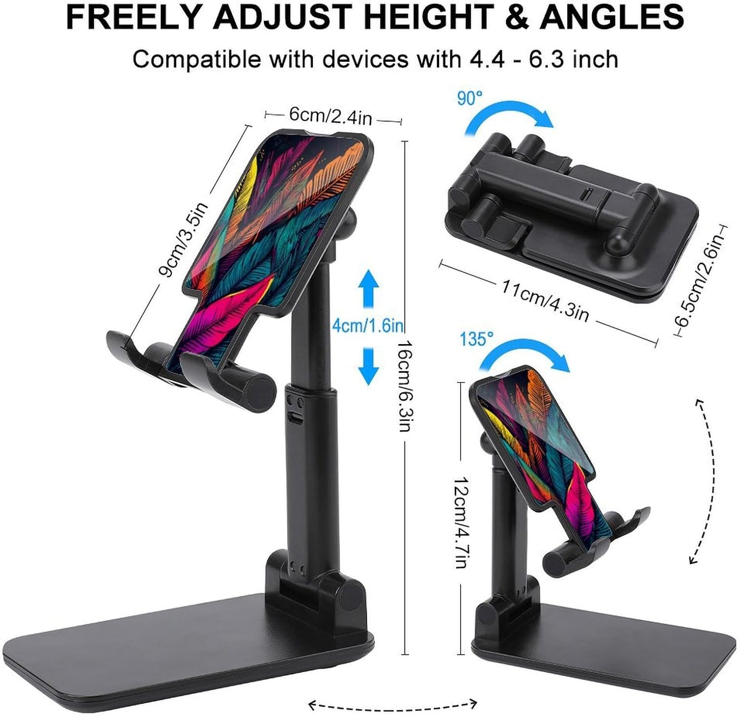 Universal Cell Phone Stand for Desk Adjustable Mobile Colorful Tropical Leaves Phone Holder Mount Cradle Dock Compatible with 4.0-8.0 Inch Smartphones Portable Office Desktop Accessories Decor image 2