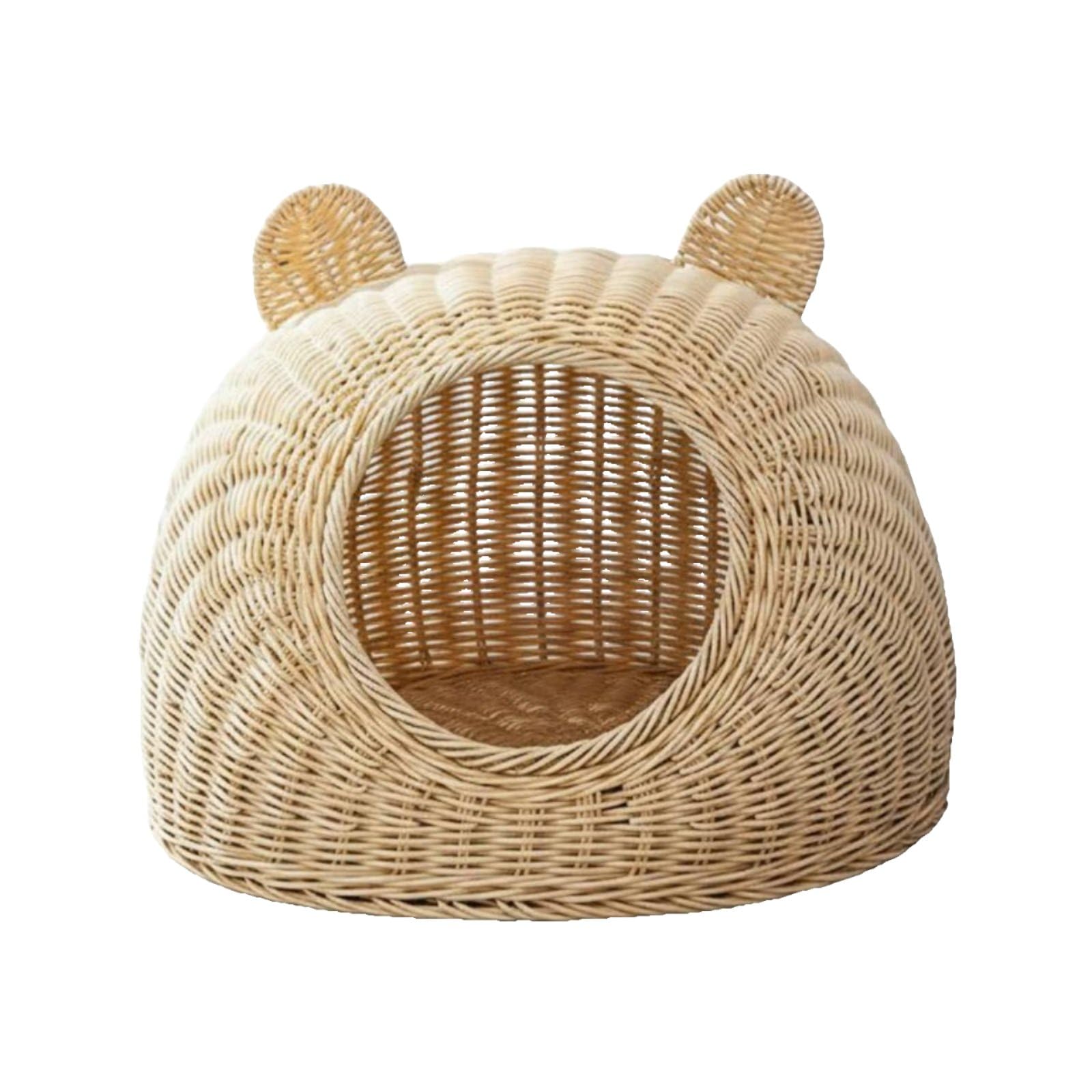 Waschbares Katzenbett Geflochtenes Katzenhaus Katzennest Waschechte Oberfläche Stabile Basis für Ruhebereich Zuhause Katzenpflege, Beige, Klein