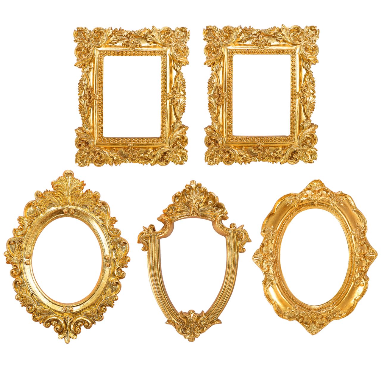 Amosfun 5pcs Mini Resin Photo Frame, European Baroque Picture Frame for Dollhouse Decoration, Antique Mini Gold Frames Vintage Frame for Craft (Random Style)