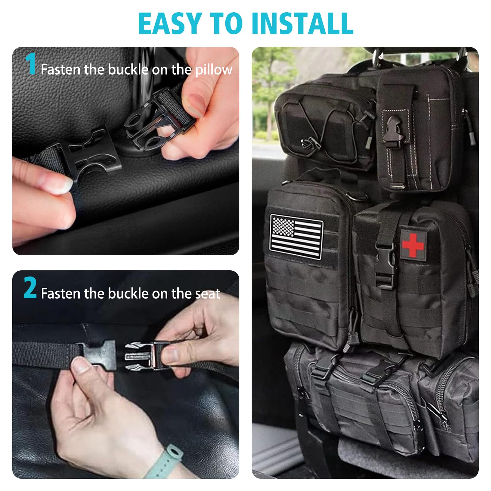 Taktischer Autositz-Organizer,Universal Vehicle Seat Back Organizer mit 5 abnehmbaren Aufbewahrungstaschen für Auto, LKW