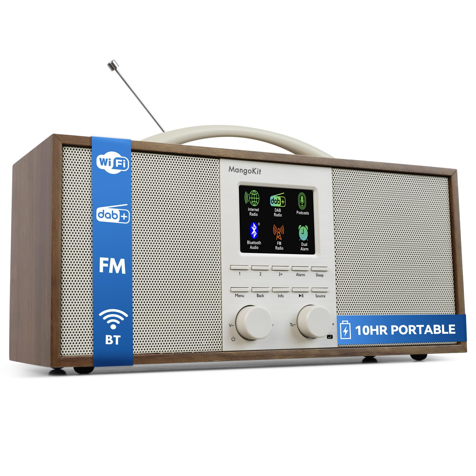SR40 Radio por Internet Recargable con Bluetooth,Podcast Player-Radio Dab/Dab+ y FM estéreo, batería 10+ Horas, Sonido Real 2.0, 150 presintonías, Radio Despertador, Madera de Primera Calidad