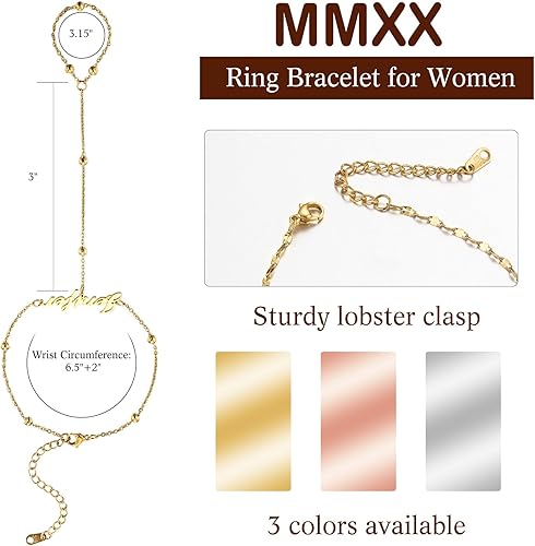 Miniatura 3 de MMXX Pulseras de cadena de mano con nombre personalizado para mujer, pulsera de anillo de dedo de oro delicada pulsera de moda bohemia cadena de