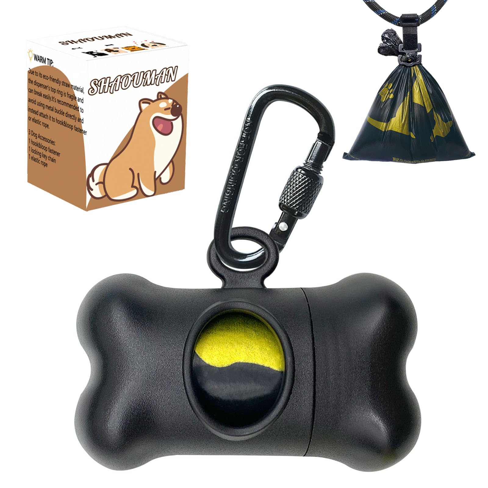 Distributeur de sacs à excréments pour chiens étanches et clip anti-perte